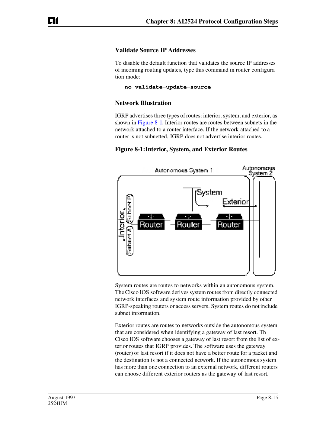 AIS AI2524 user manual 1Interior, System, and Exterior Routes, No validate-update-source 