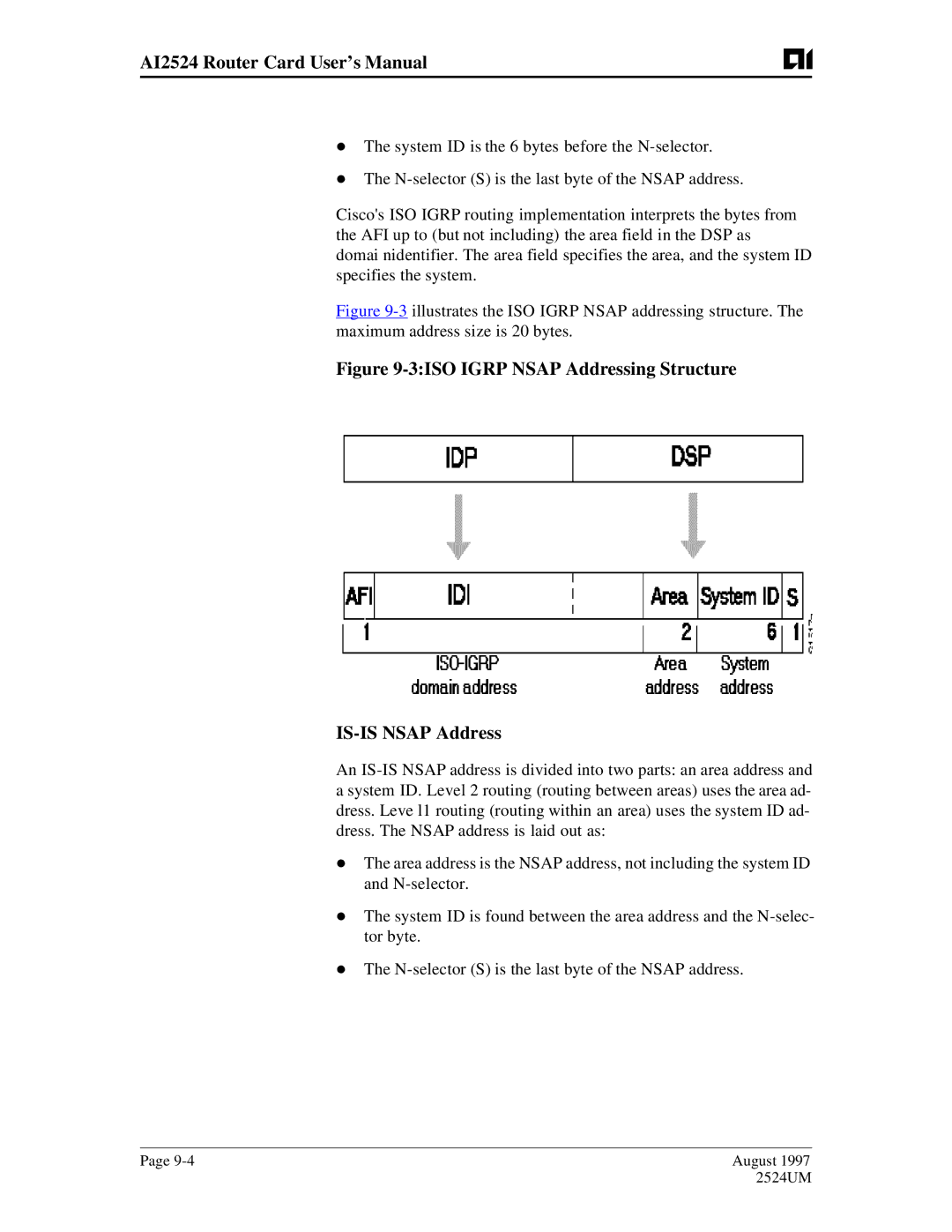 AIS AI2524 user manual 3ISO Igrp Nsap Addressing Structure IS-IS Nsap Address 