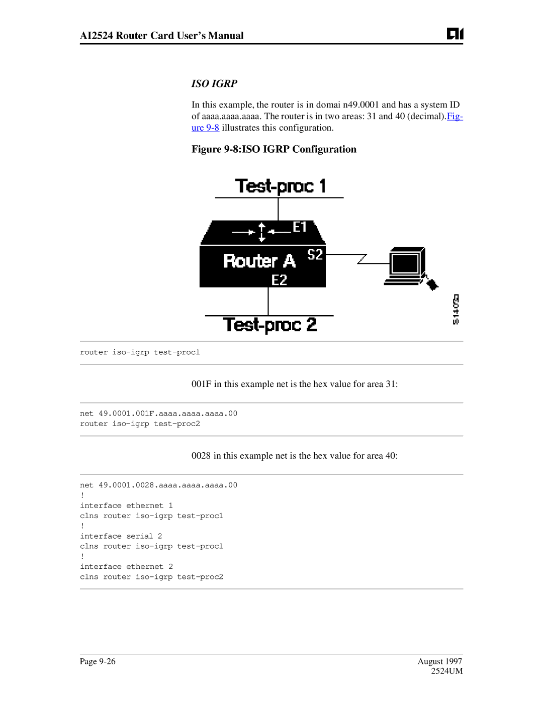 AIS AI2524 user manual 001F in this example net is the hex value for area, This example net is the hex value for area 