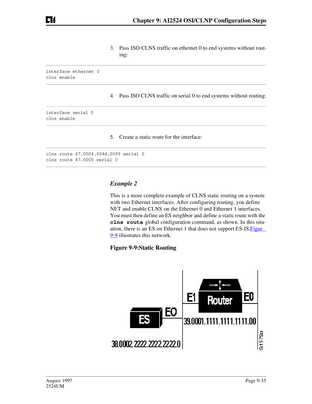 AIS AI2524 user manual 9Static Routing, Create a static route for the interface 