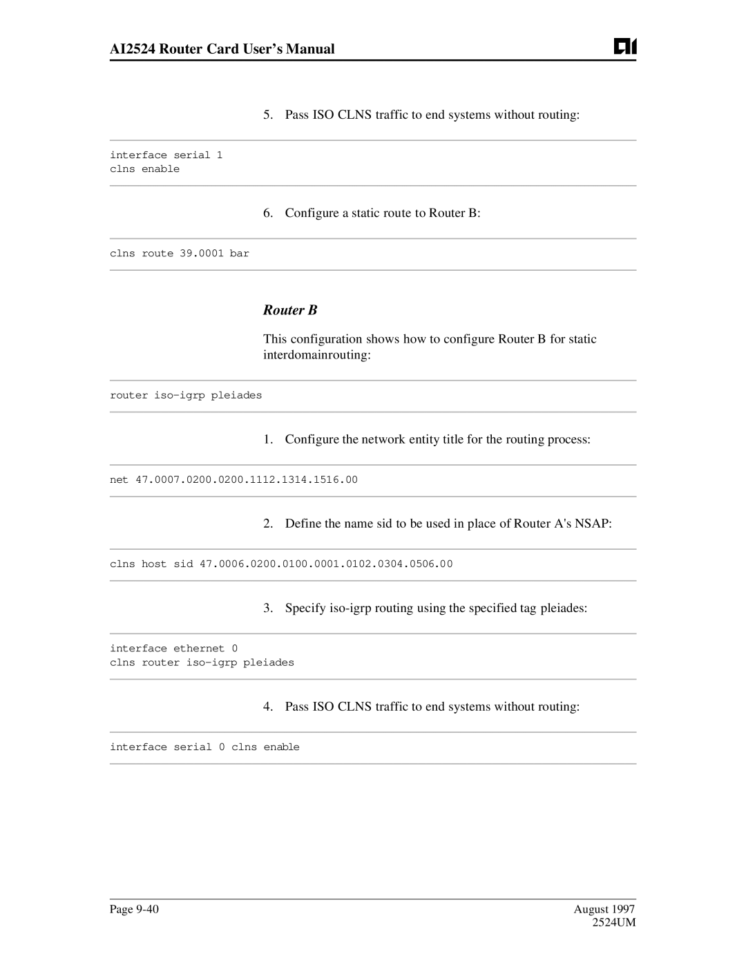 AIS AI2524 user manual Router B 