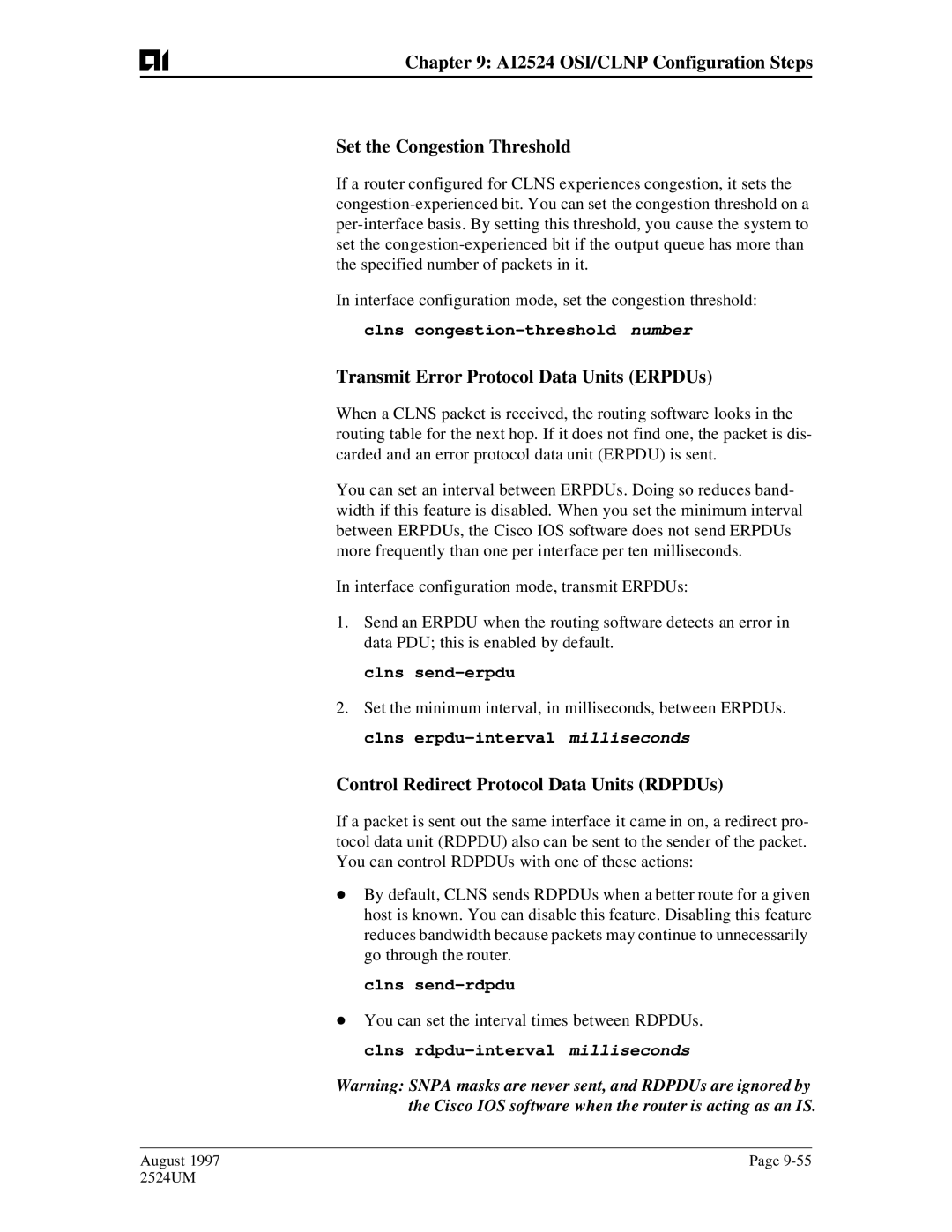 AIS AI2524 user manual Transmit Error Protocol Data Units ERPDUs, Control Redirect Protocol Data Units RDPDUs 