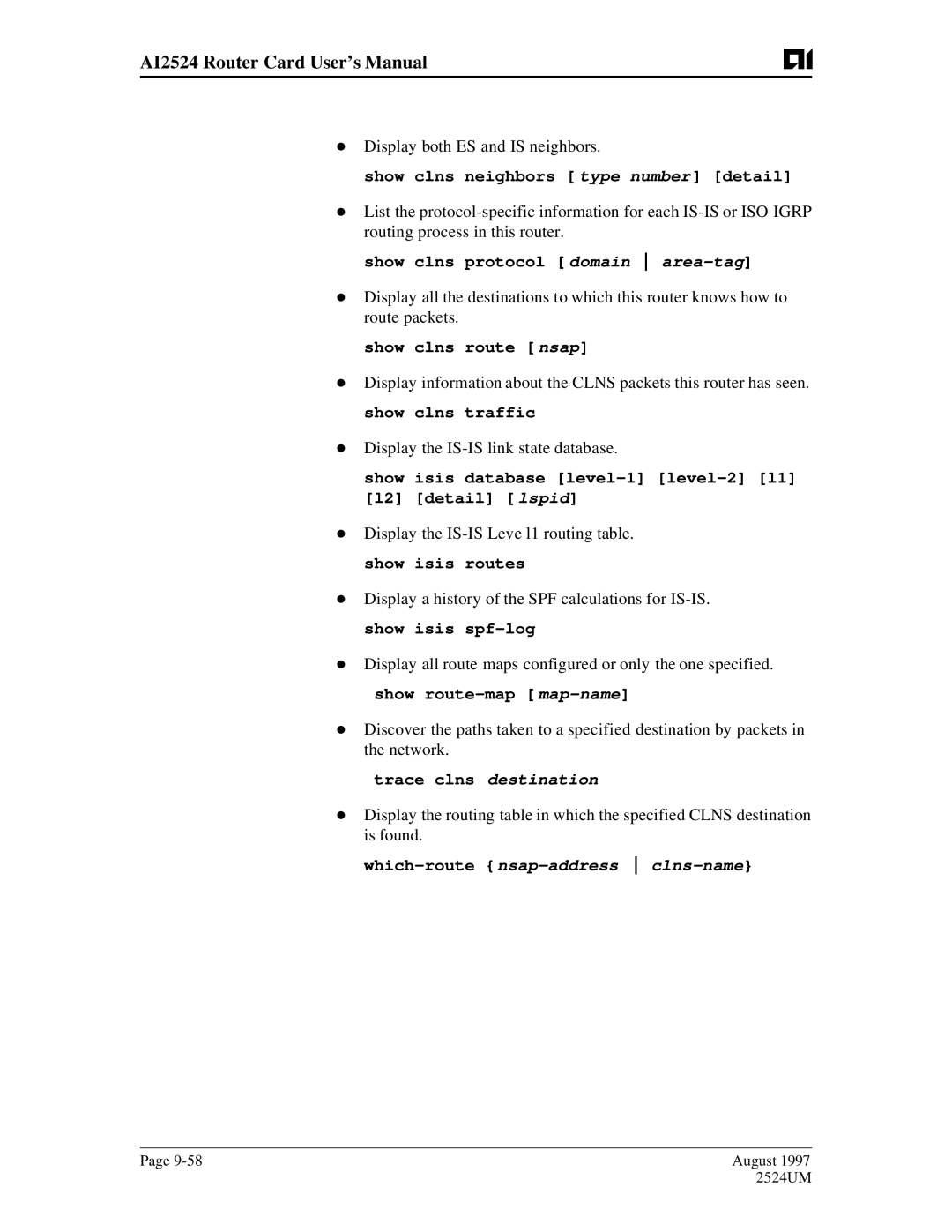 AIS AI2524 user manual Which-route nsap-address clns-name 