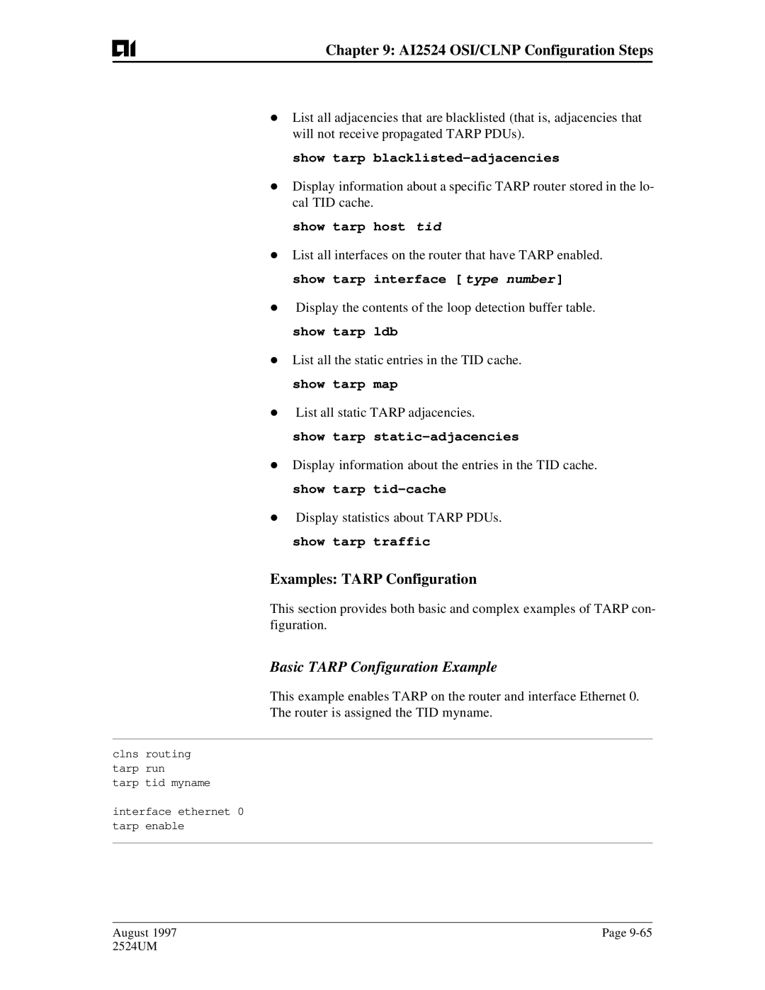 AIS AI2524 user manual Examples Tarp Configuration, Basic Tarp Configuration Example 