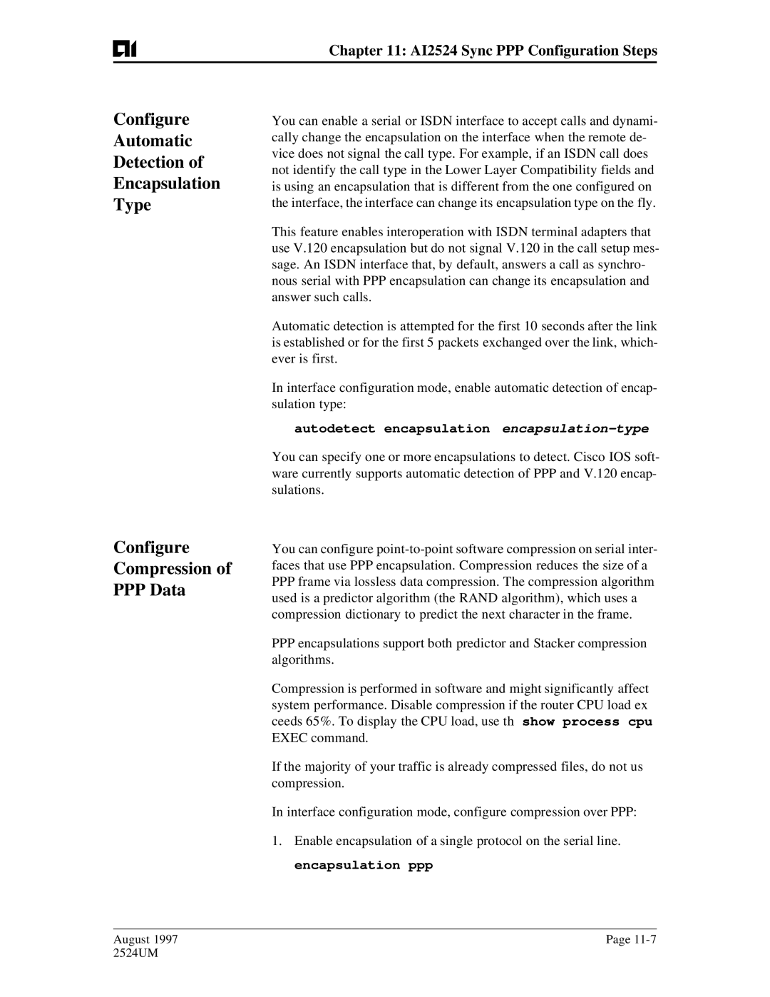 AIS AI2524 user manual Autodetect encapsulation encapsulation-type 