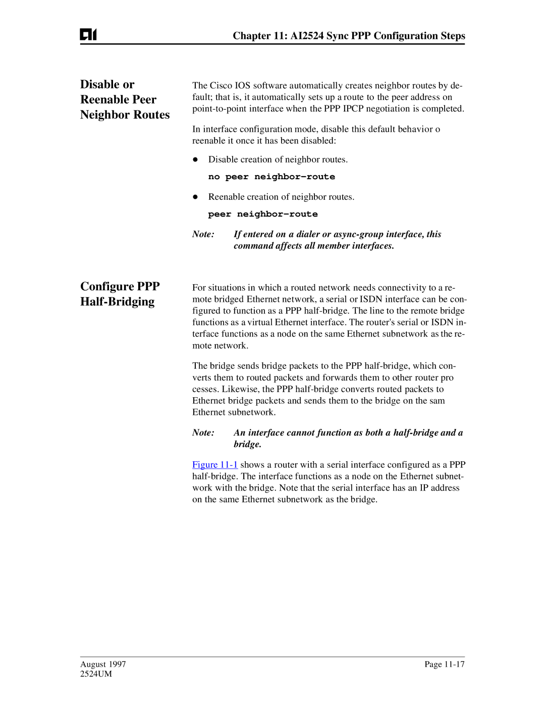 AIS AI2524 user manual Configure PPP Half-Bridging, If entered on a dialer or async-group interface, this, Bridge 