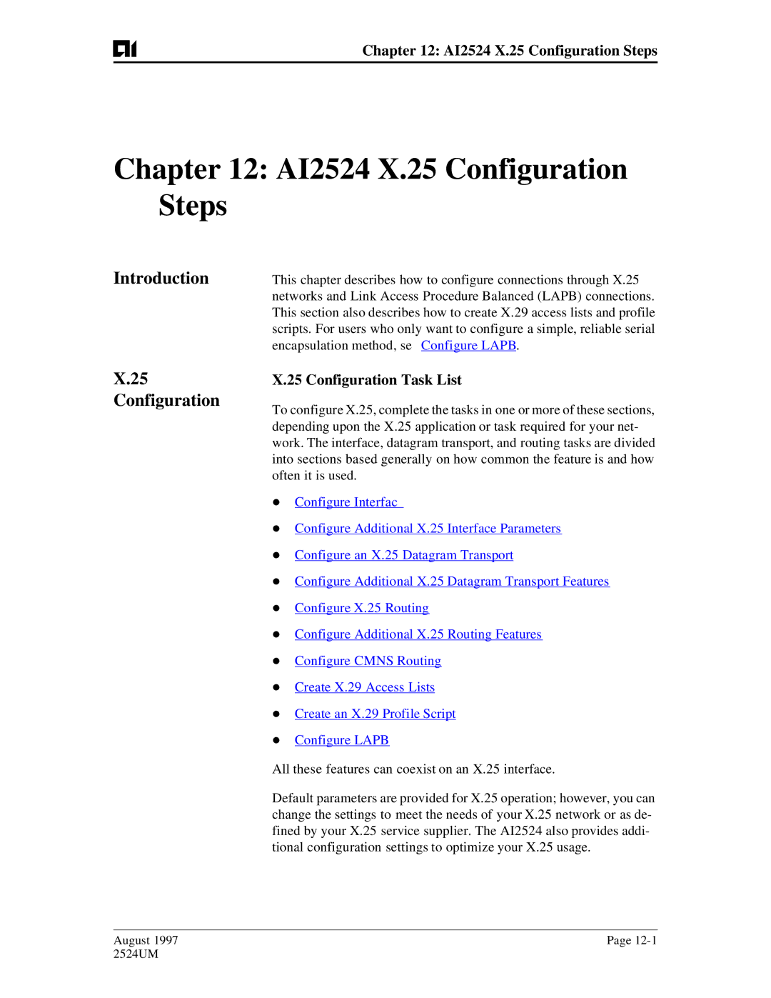 AIS user manual AI2524 X.25 Configuration Steps, Configuration Task List, Often it is used 