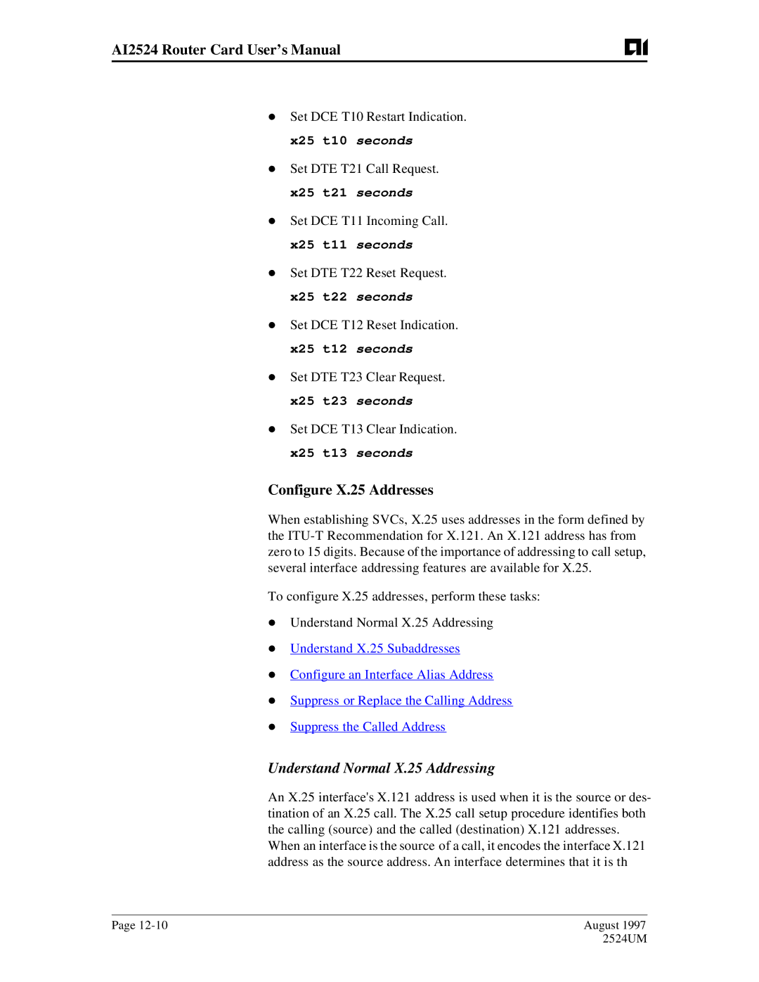 AIS AI2524 user manual Configure X.25 Addresses, Understand Normal X.25 Addressing 