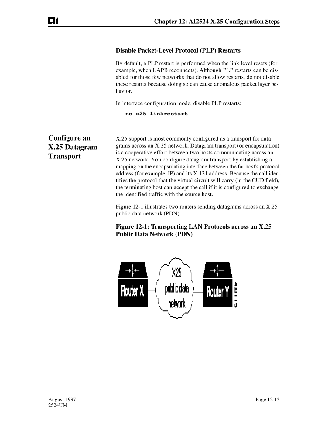 AIS AI2524 user manual Configure an Datagram Transport, No x25 linkrestart 