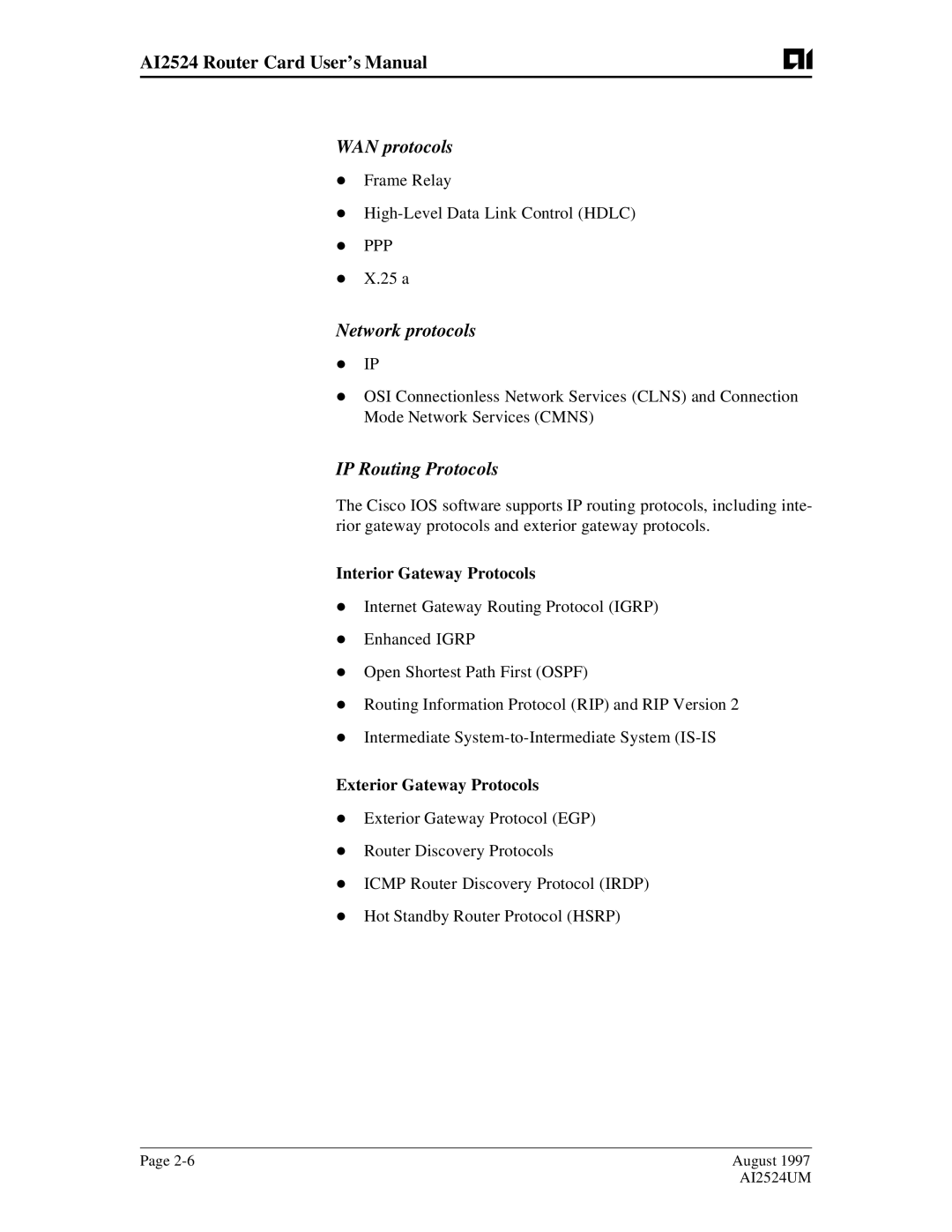 AIS AI2524 WAN protocols, Network protocols, IP Routing Protocols, Frame Relay High-Level Data Link Control Hdlc PPP 25 a 