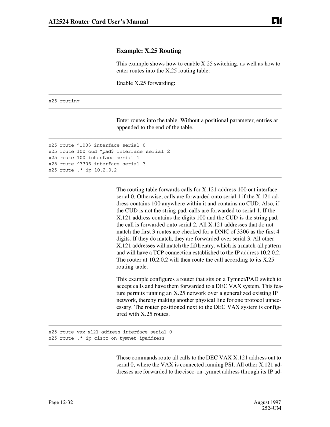 AIS user manual AI2524 Router Card User’s Manual Example X.25 Routing 