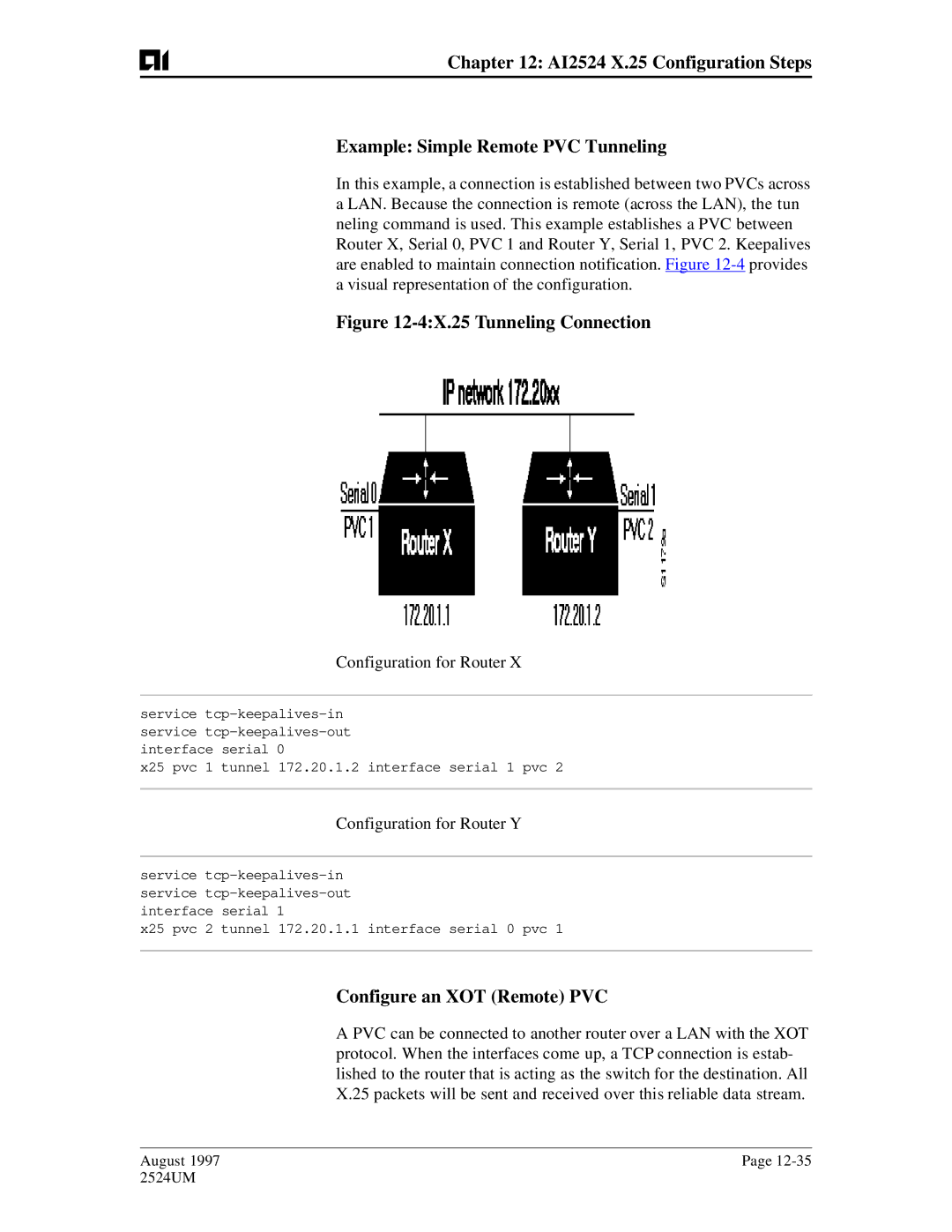 AIS AI2524 user manual 4X.25 Tunneling Connection, Configure an XOT Remote PVC 