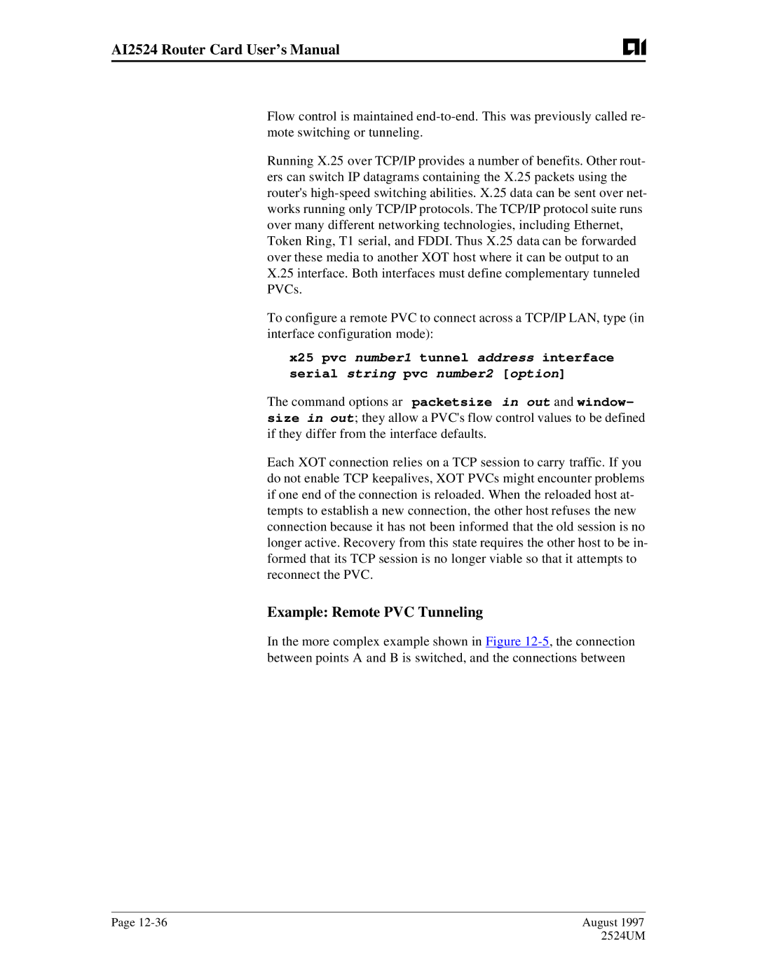 AIS user manual AI2524 Router Card User’s Manual, Example Remote PVC Tunneling 