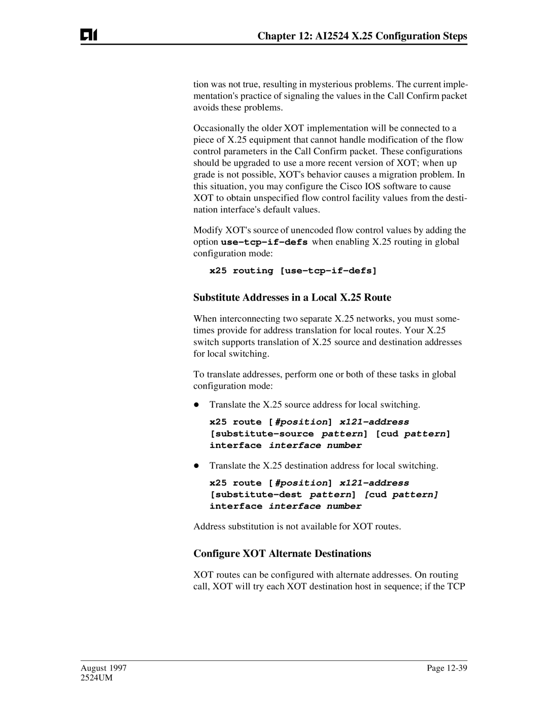 AIS AI2524 user manual Substitute Addresses in a Local X.25 Route, Configure XOT Alternate Destinations 