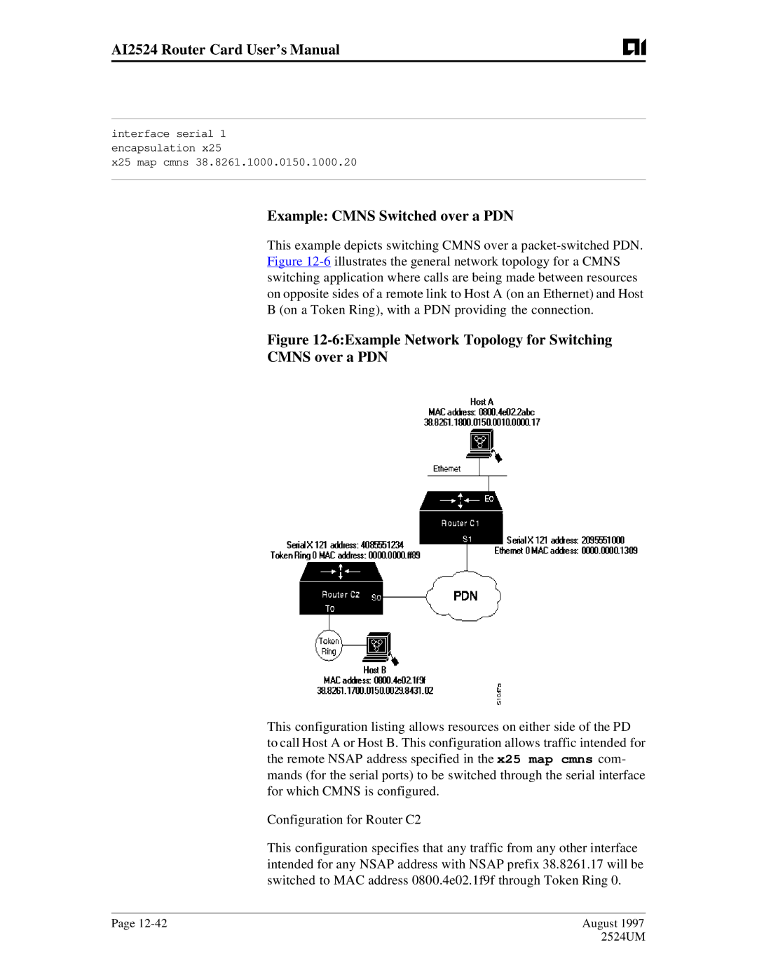 AIS AI2524 user manual Example Cmns Switched over a PDN, 6Example Network Topology for Switching Cmns over a PDN 