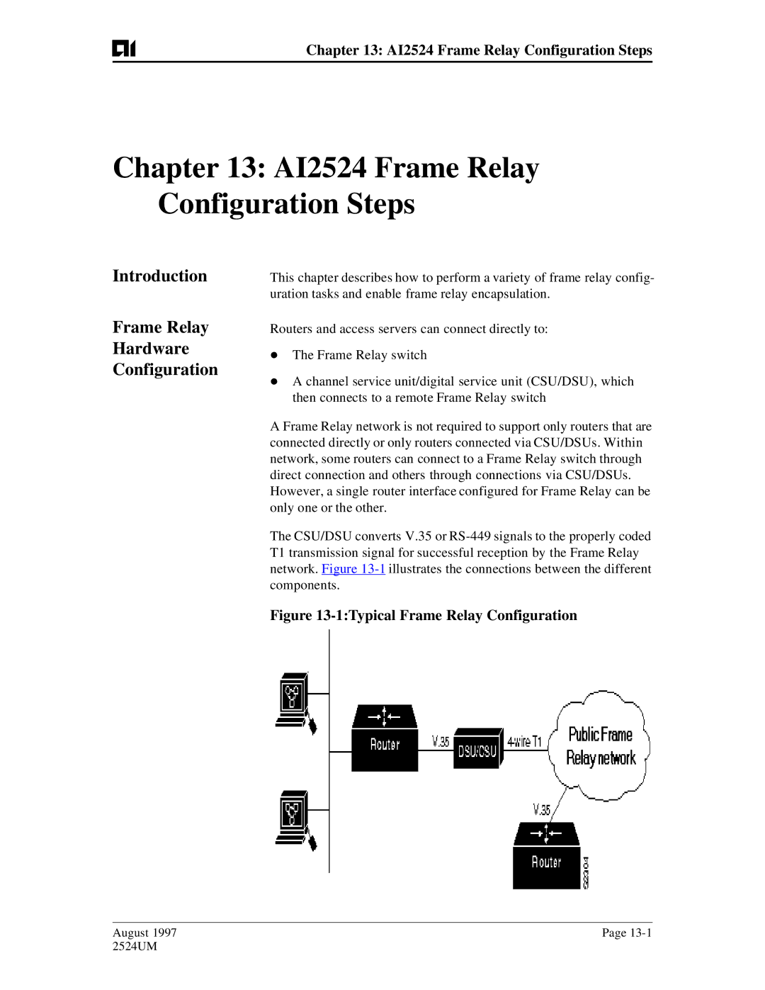 AIS user manual AI2524 Frame Relay Configuration Steps, Introduction Frame Relay Hardware Configuration 