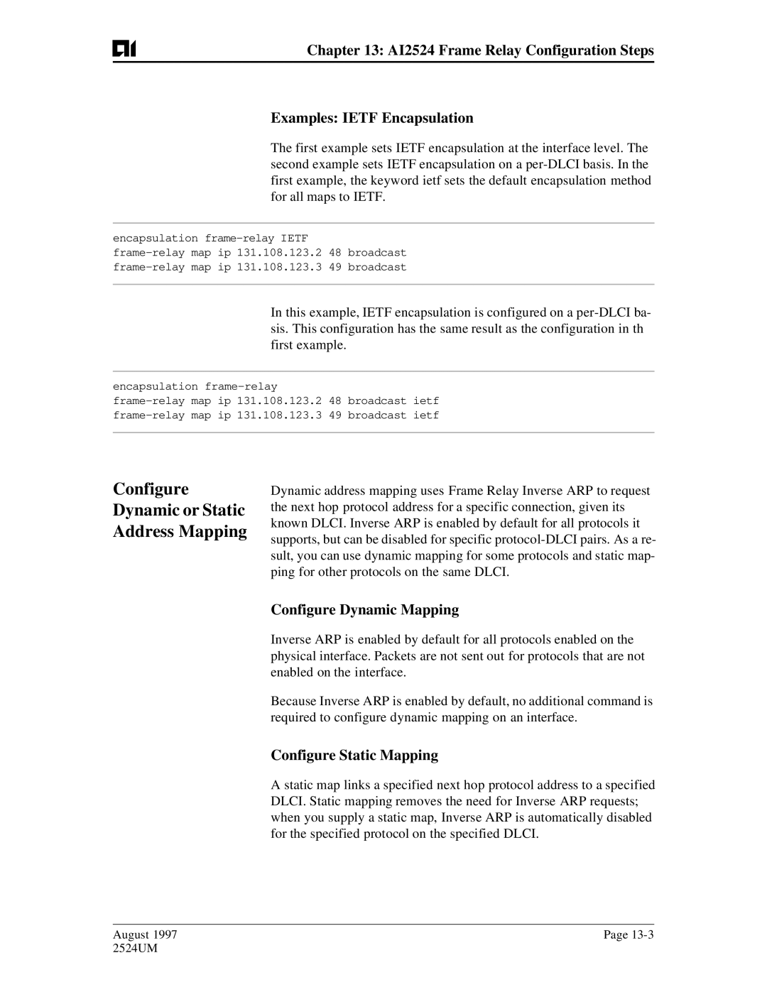 AIS AI2524 user manual Configure Dynamic Mapping, Configure Static Mapping 