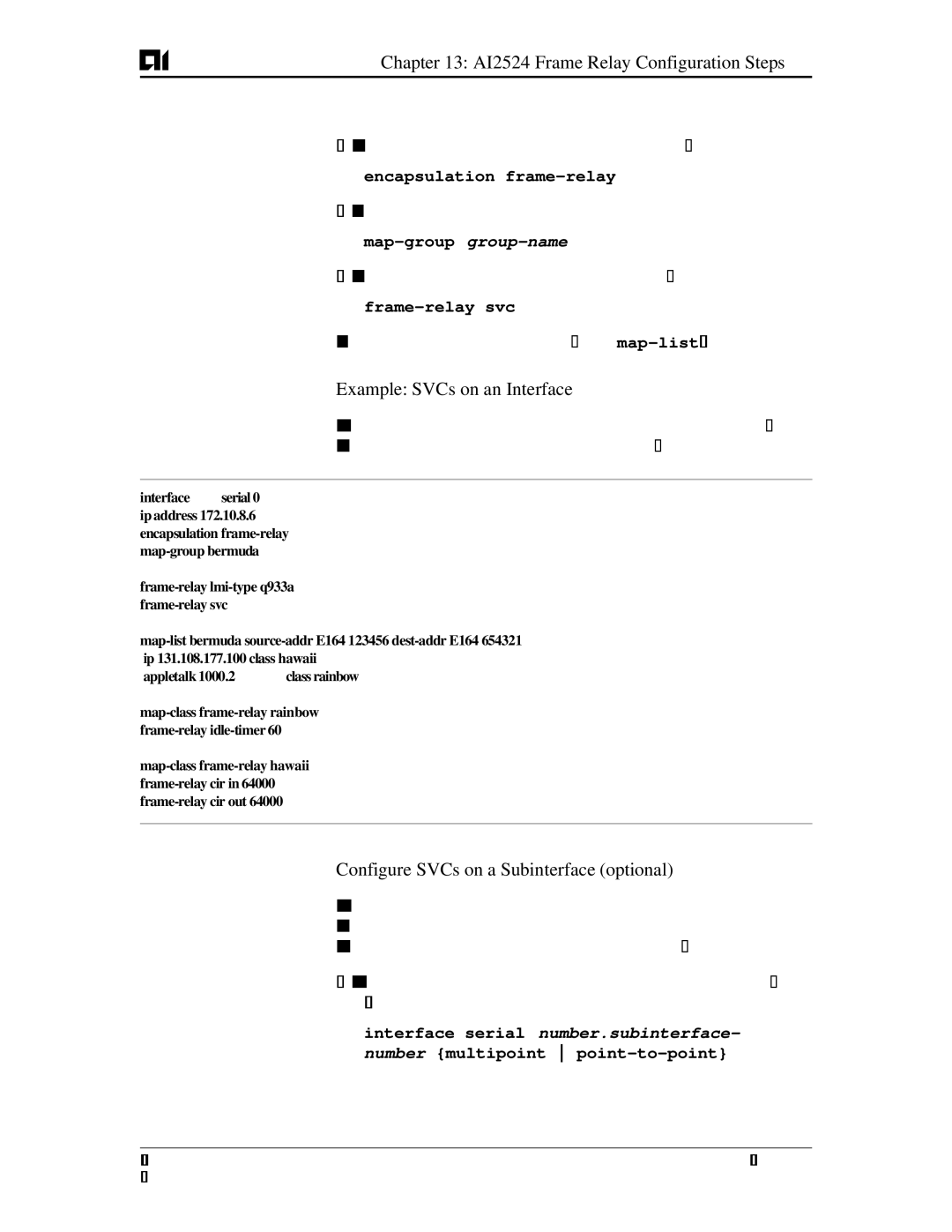 AIS AI2524 user manual Example SVCs on an Interface, Configure SVCs on a Subinterface optional 