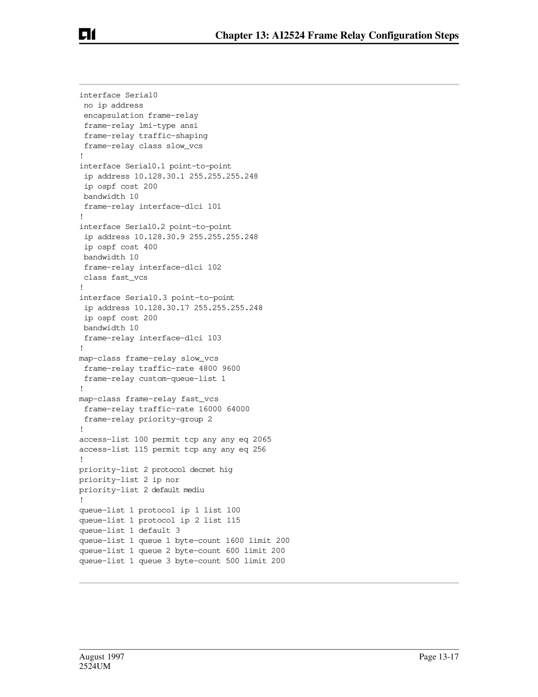 AIS user manual AI2524 Frame Relay Configuration Steps 