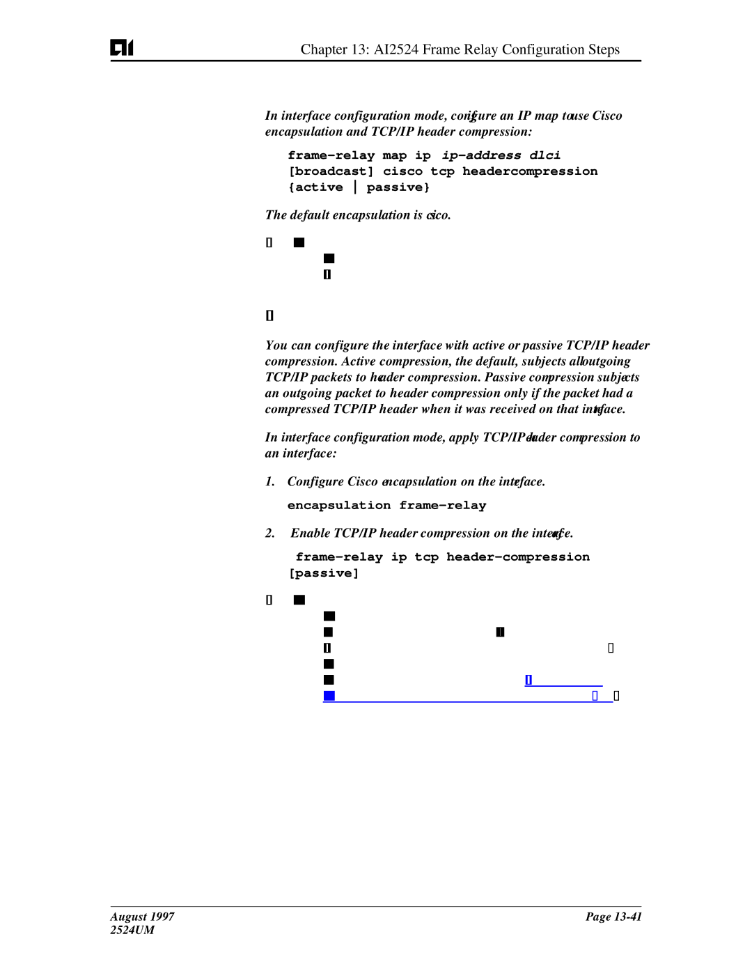 AIS AI2524 user manual Configure an Interface for TCP/IP Header Compression 