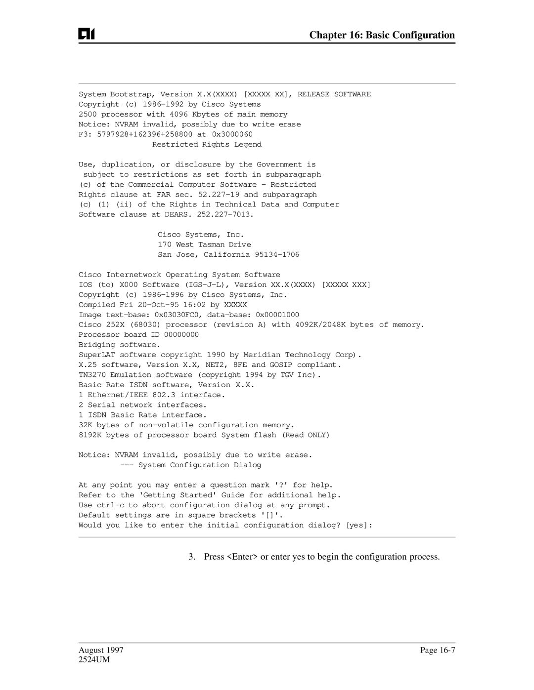 AIS AI2524 user manual Press Enter or enter yes to begin the configuration process 