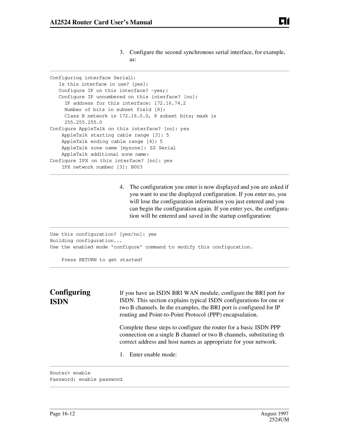 AIS AI2524 user manual Isdn 