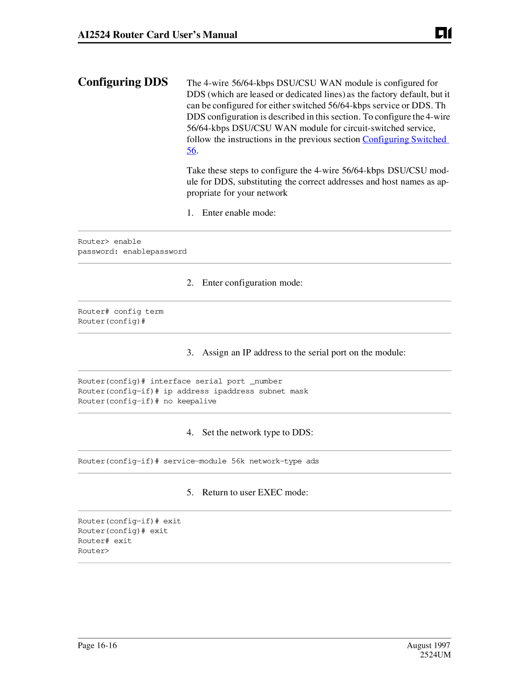 AIS AI2524 user manual Set the network type to DDS 