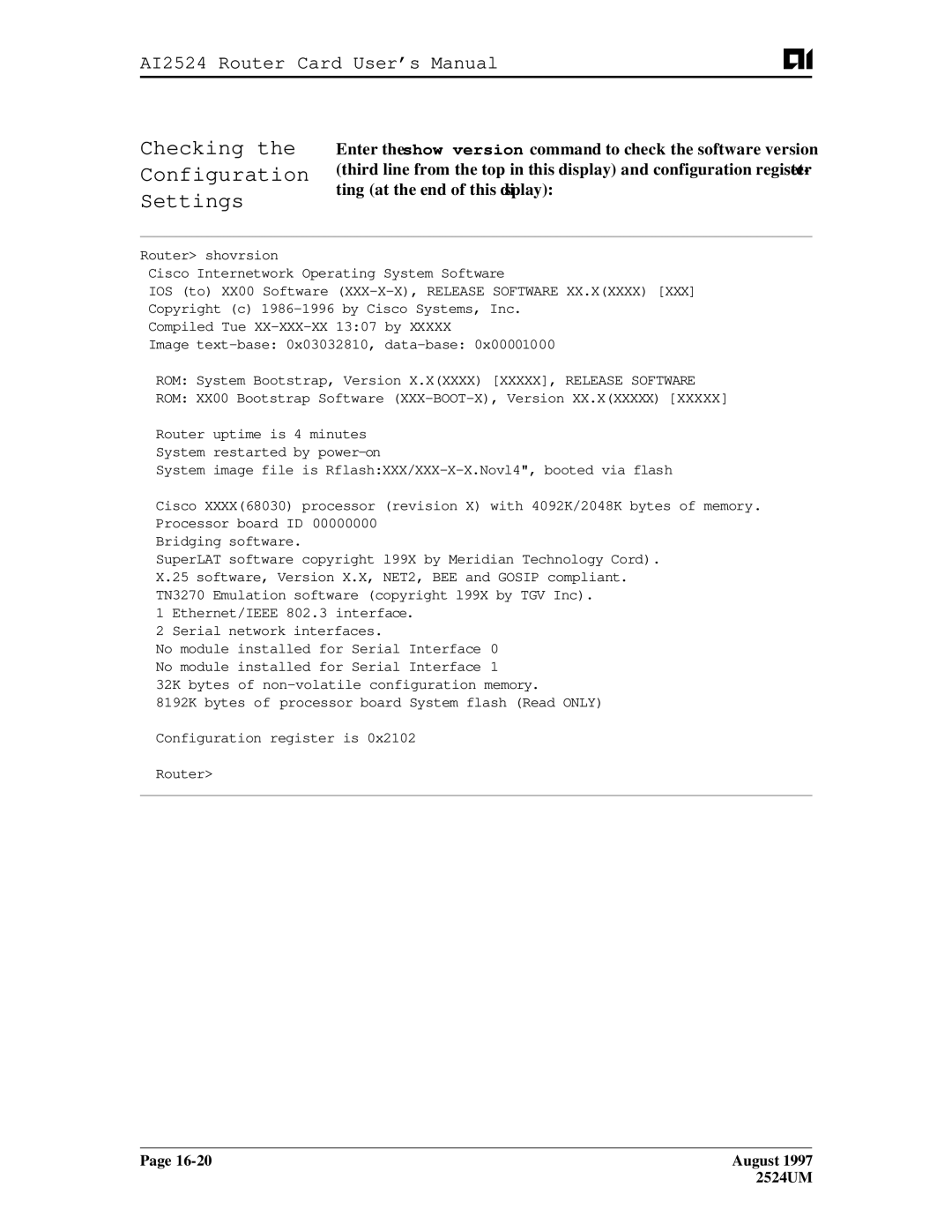 AIS AI2524 user manual Checking Configuration Settings 