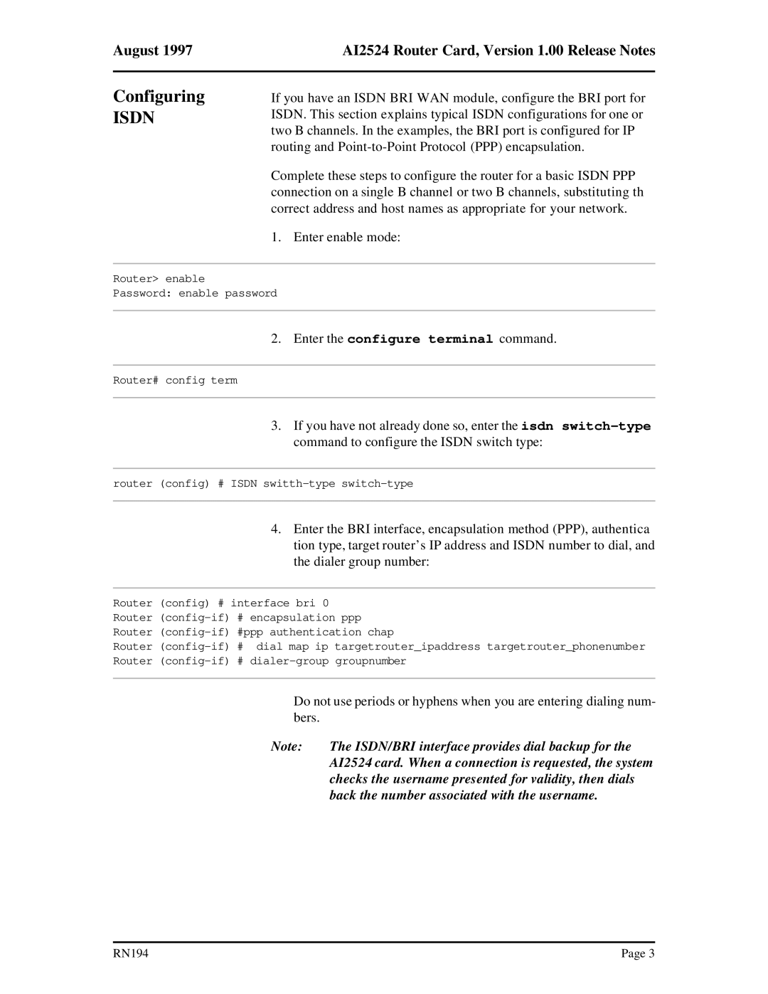 AIS user manual Configuring, August AI2524 Router Card, Version 1.00 Release Notes 