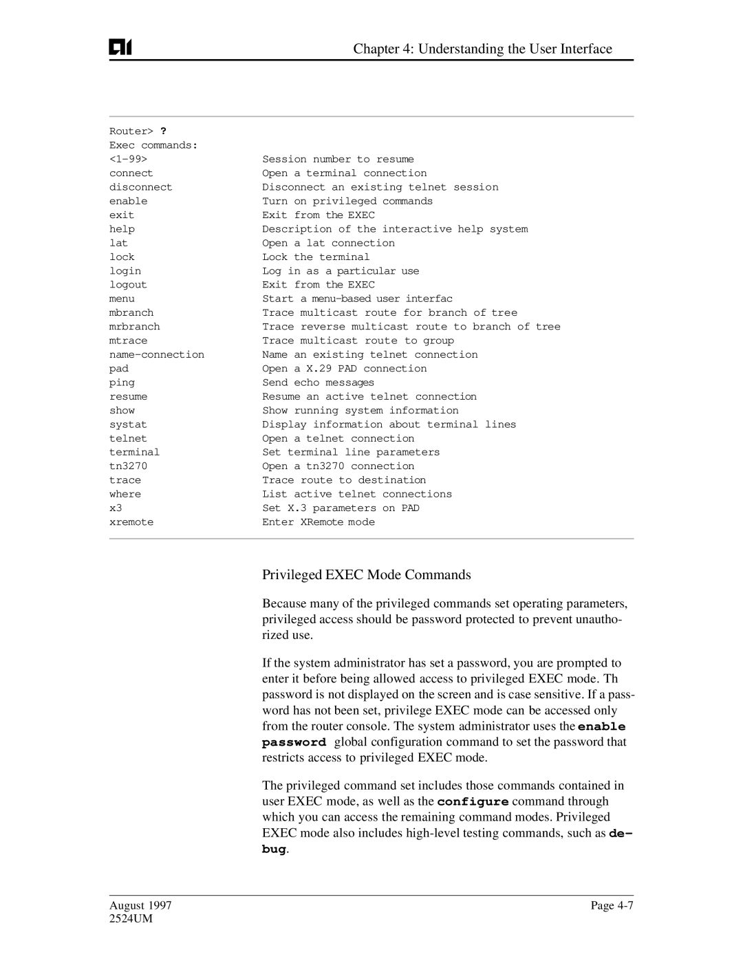 AIS AI2524 user manual Privileged Exec Mode Commands, Bug 