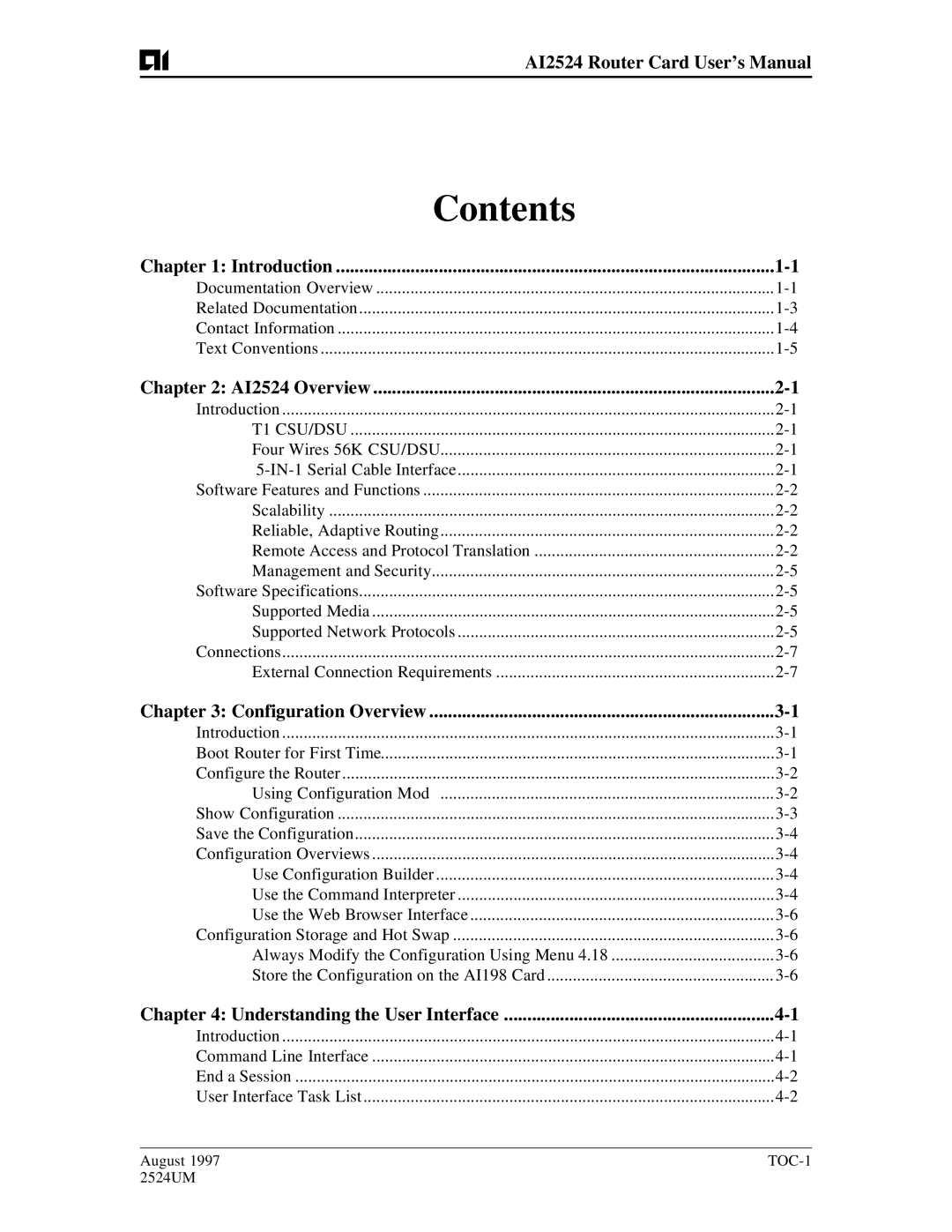 AIS AI2524 user manual Contents 