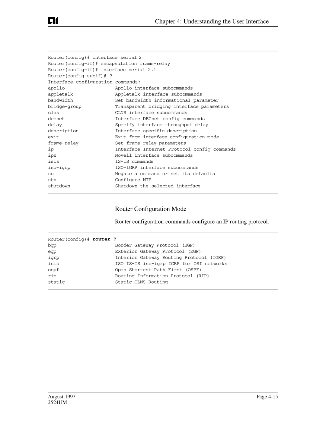 AIS AI2524 user manual Router Configuration Mode 