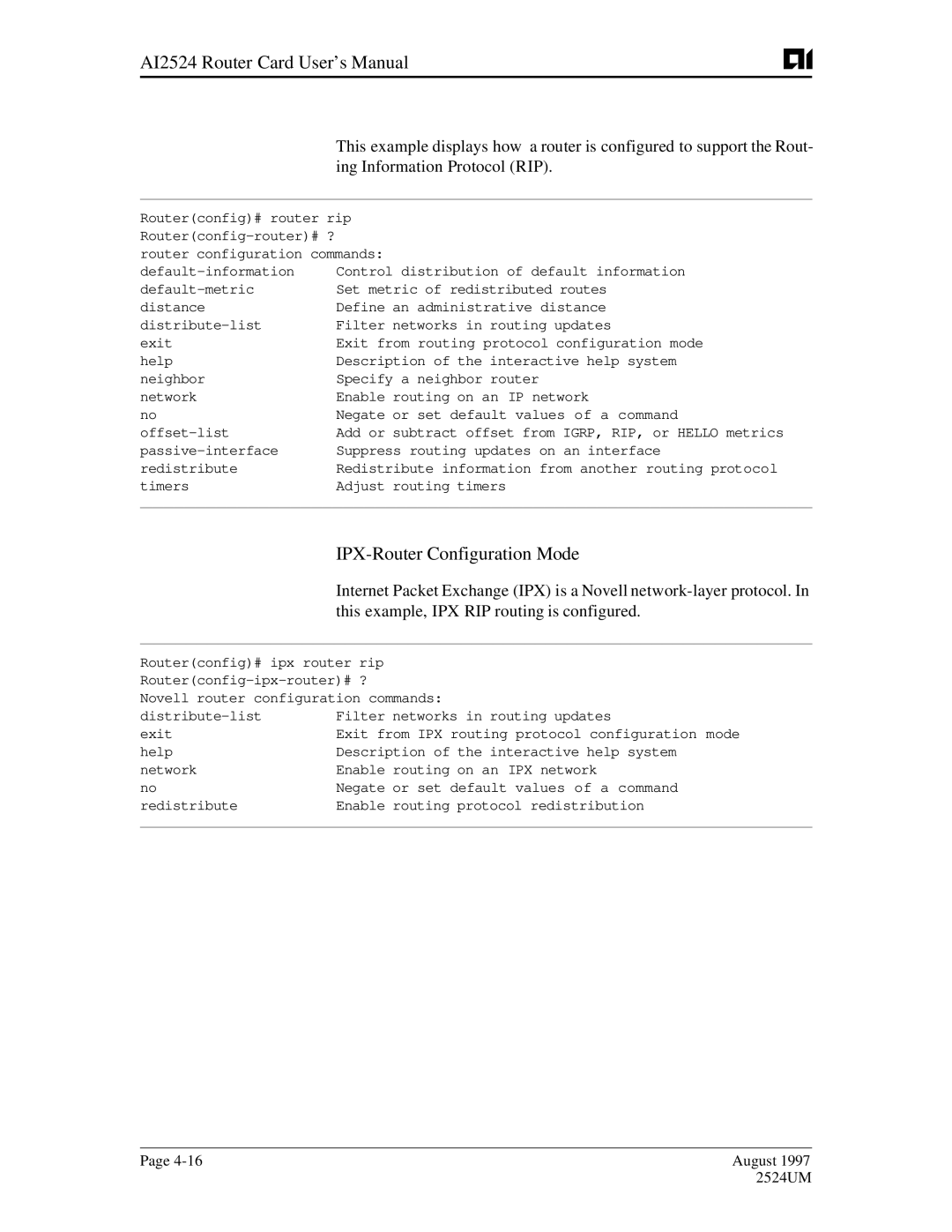 AIS AI2524 user manual IPX-Router Configuration Mode 