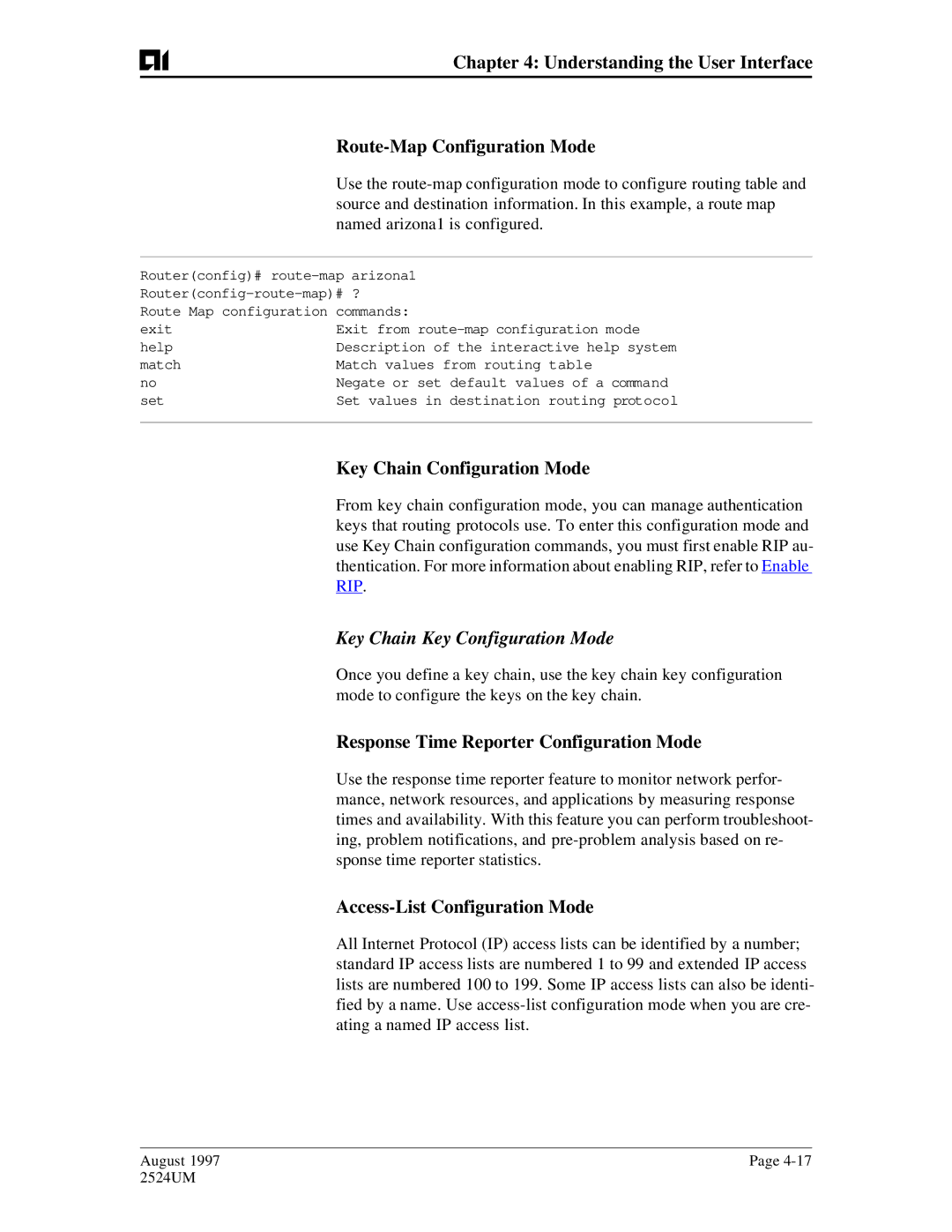 AIS AI2524 Key Chain Configuration Mode, Key Chain Key Configuration Mode, Response Time Reporter Configuration Mode 