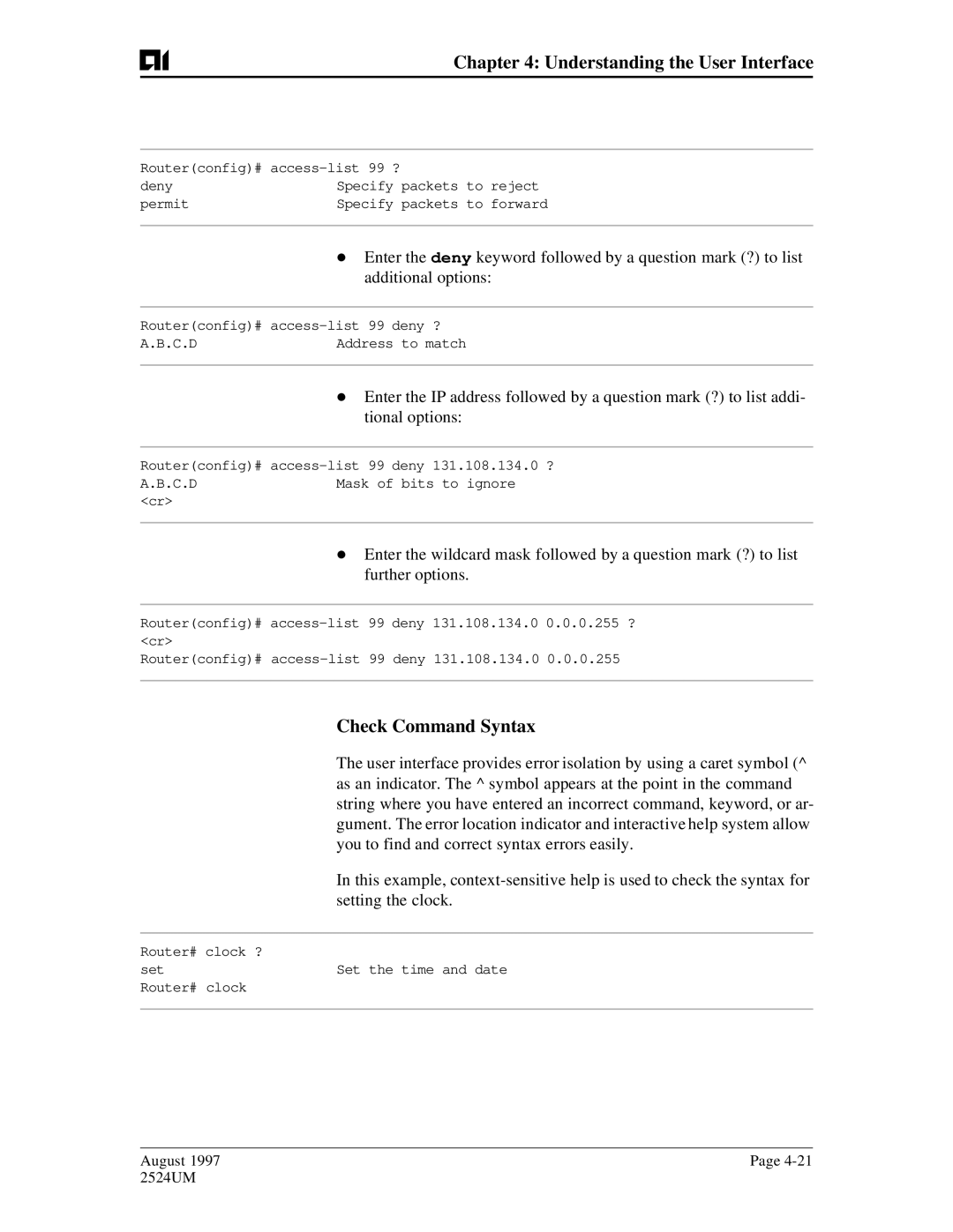 AIS AI2524 user manual Check Command Syntax, Tional options 