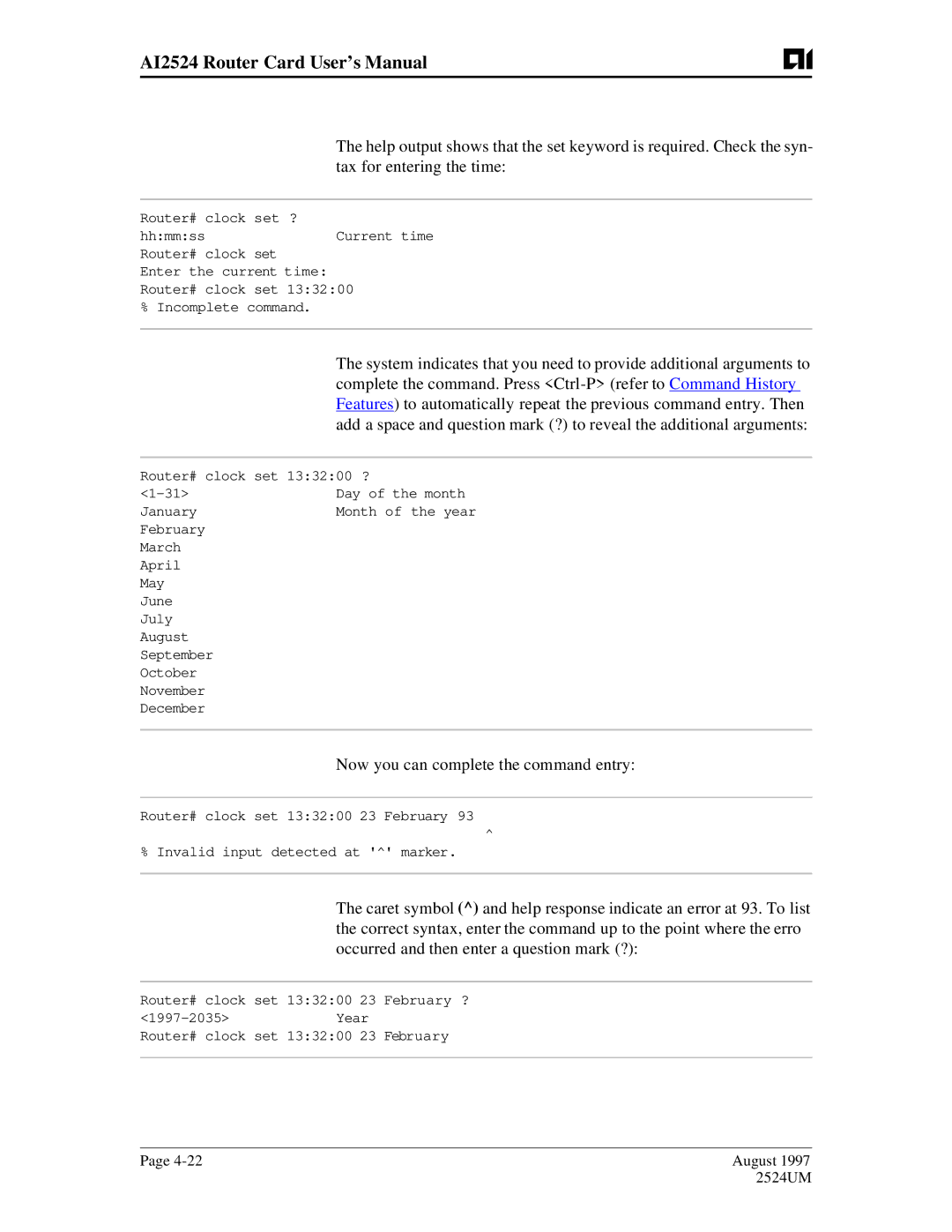 AIS AI2524 user manual Tax for entering the time, Now you can complete the command entry 