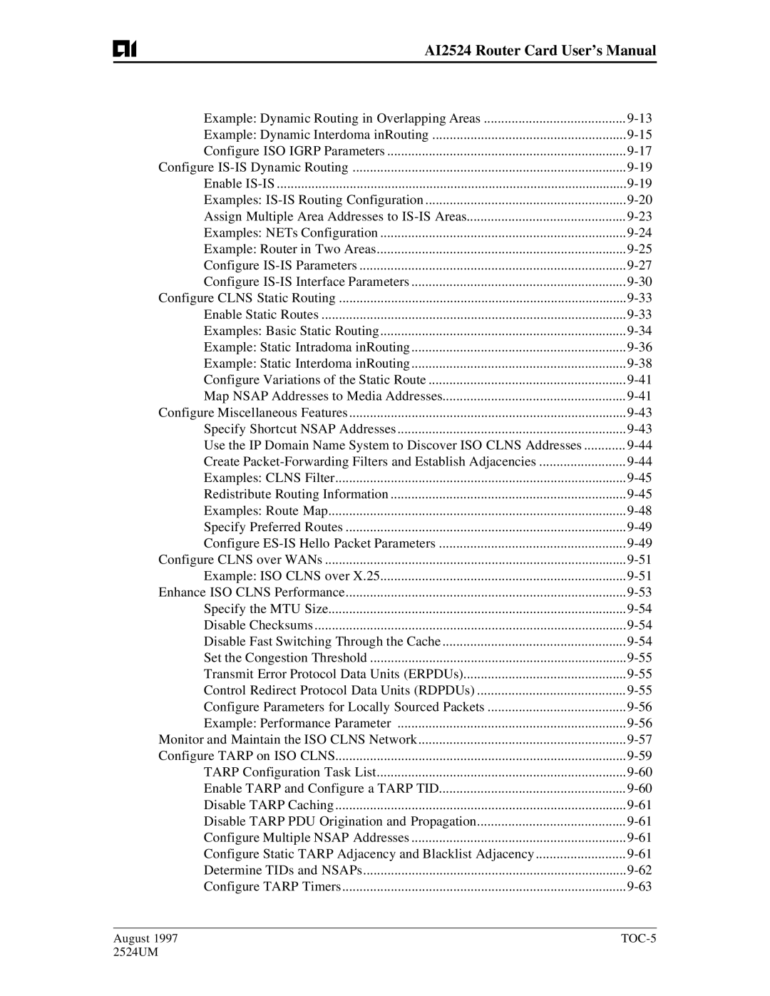 AIS AI2524 user manual TOC-5 