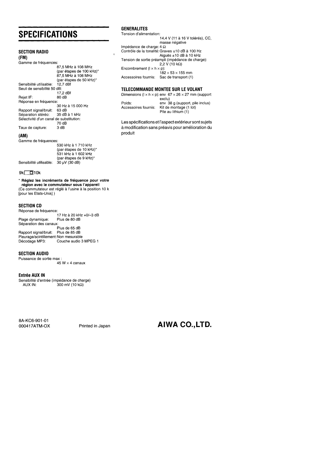 Aiwa 570CDCMP3 manual 