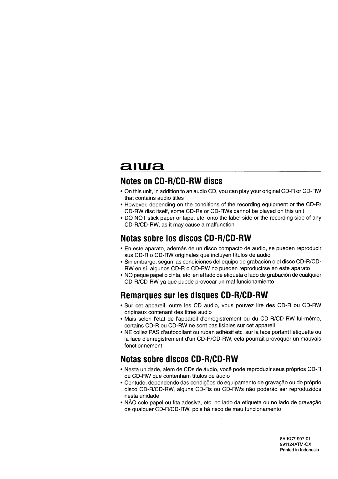 Aiwa 570CDCMP3 manual 