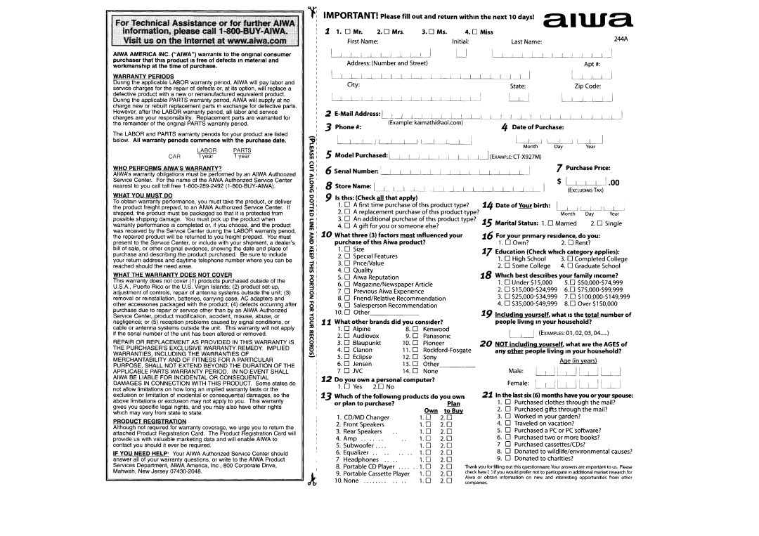 Aiwa 570CDCMP3 manual 