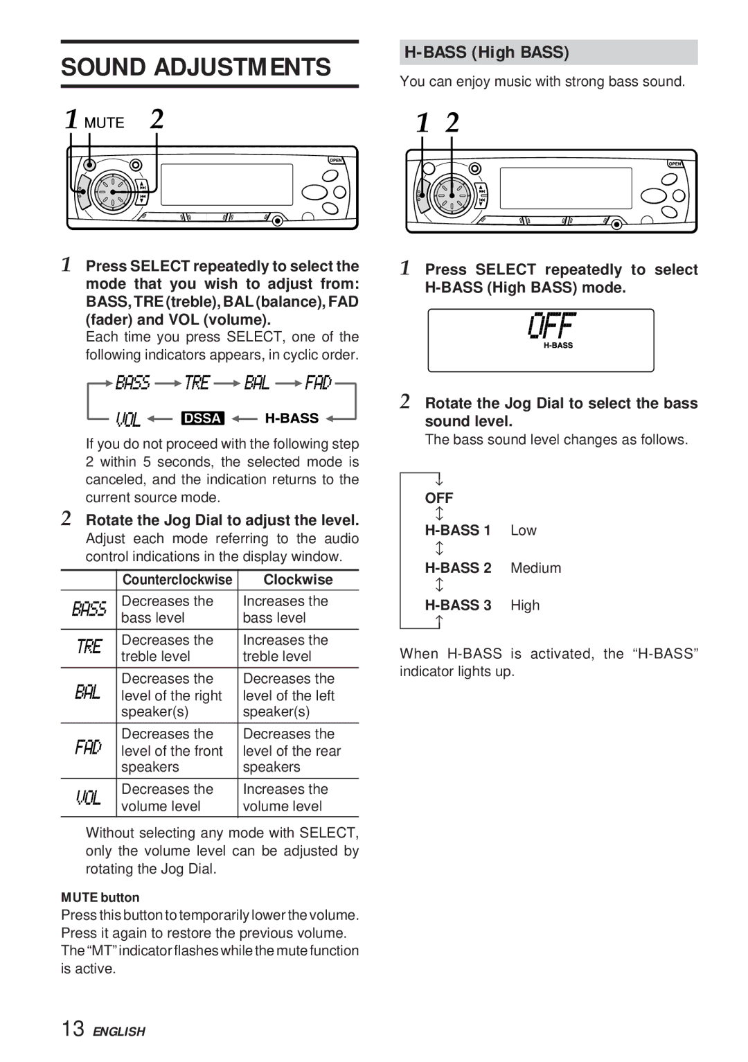 Aiwa 570CDCMP3 manual Sound Adjustments, Bass High Bass 