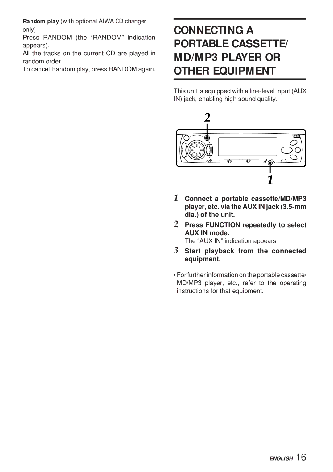 Aiwa 570CDCMP3 manual Start playback from the connected equipment 