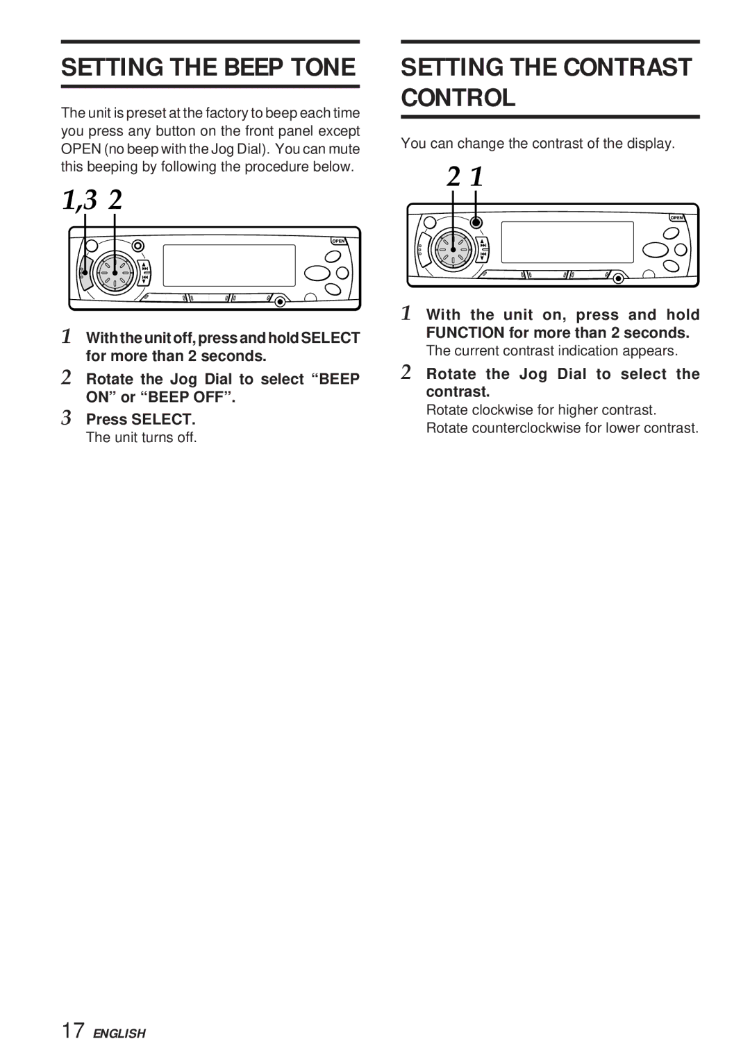 Aiwa 570CDCMP3 manual Setting the Beep Tone, Rotate the Jog Dial to select the contrast 