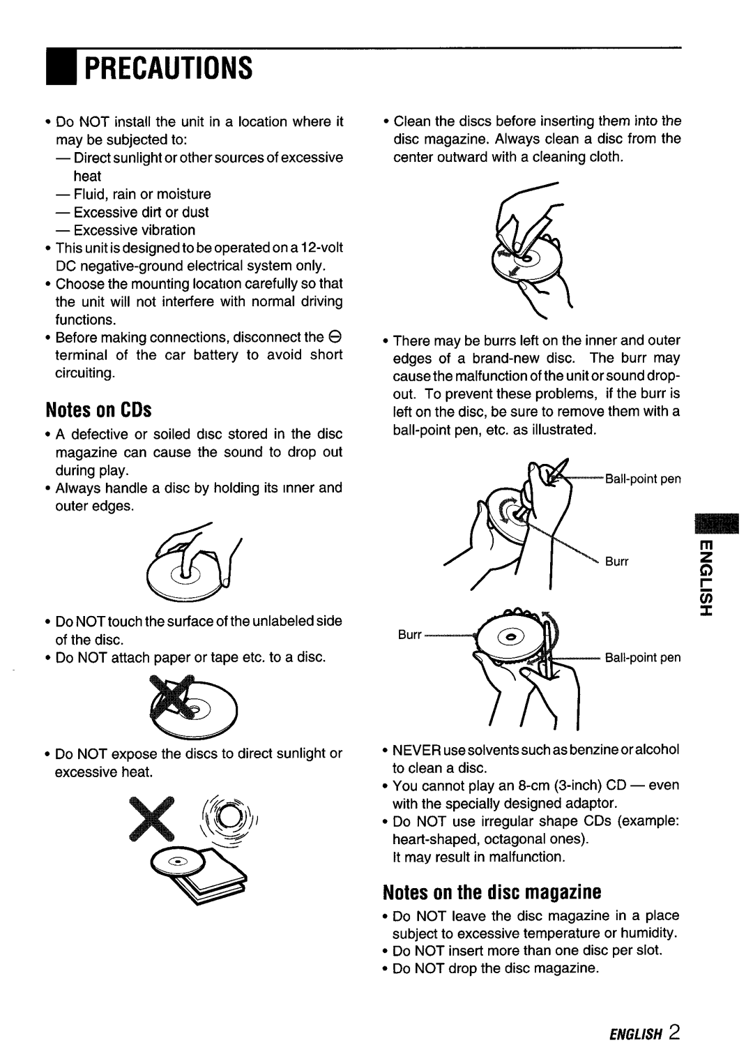 Aiwa ADC-EXI06 manual Precautions 