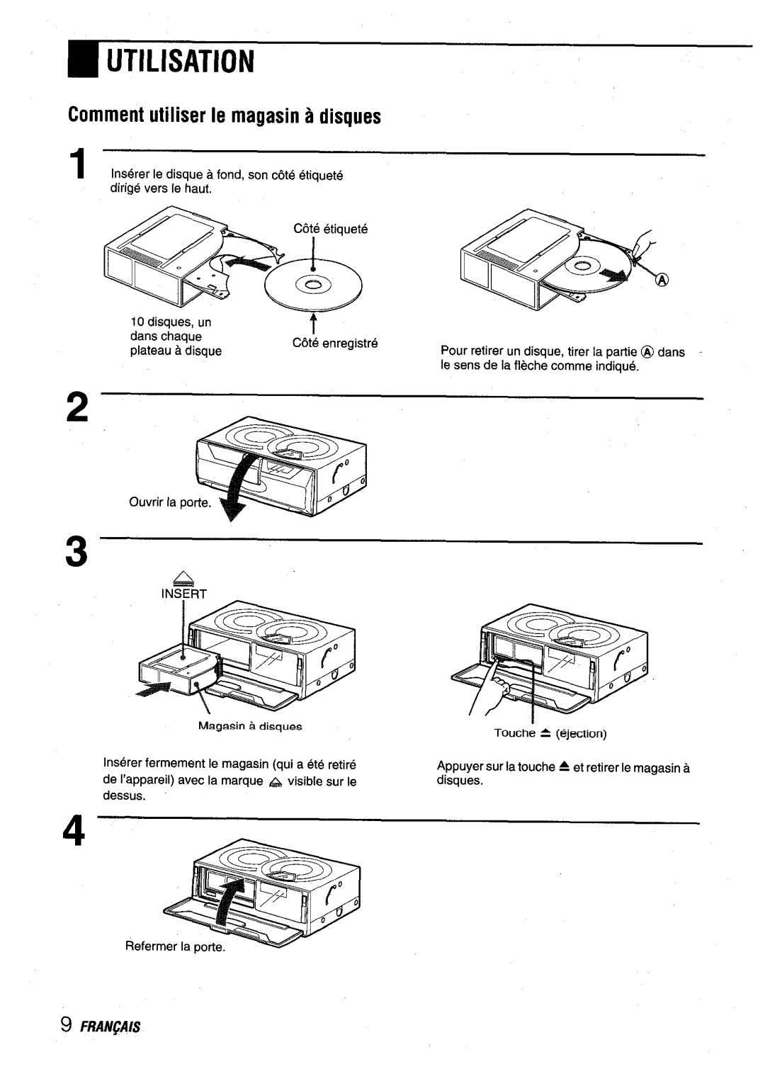 Aiwa ADC-EXI06 manual ~ Utilisation, Comment utiliser Ie magasin a disques 