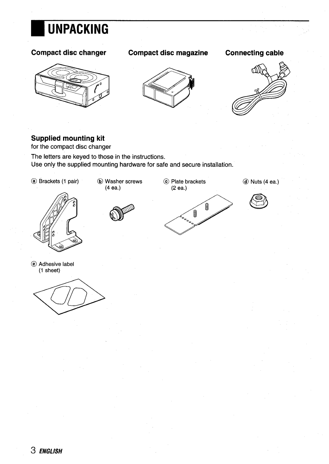 Aiwa ADC-EXI06 manual Unpacking 