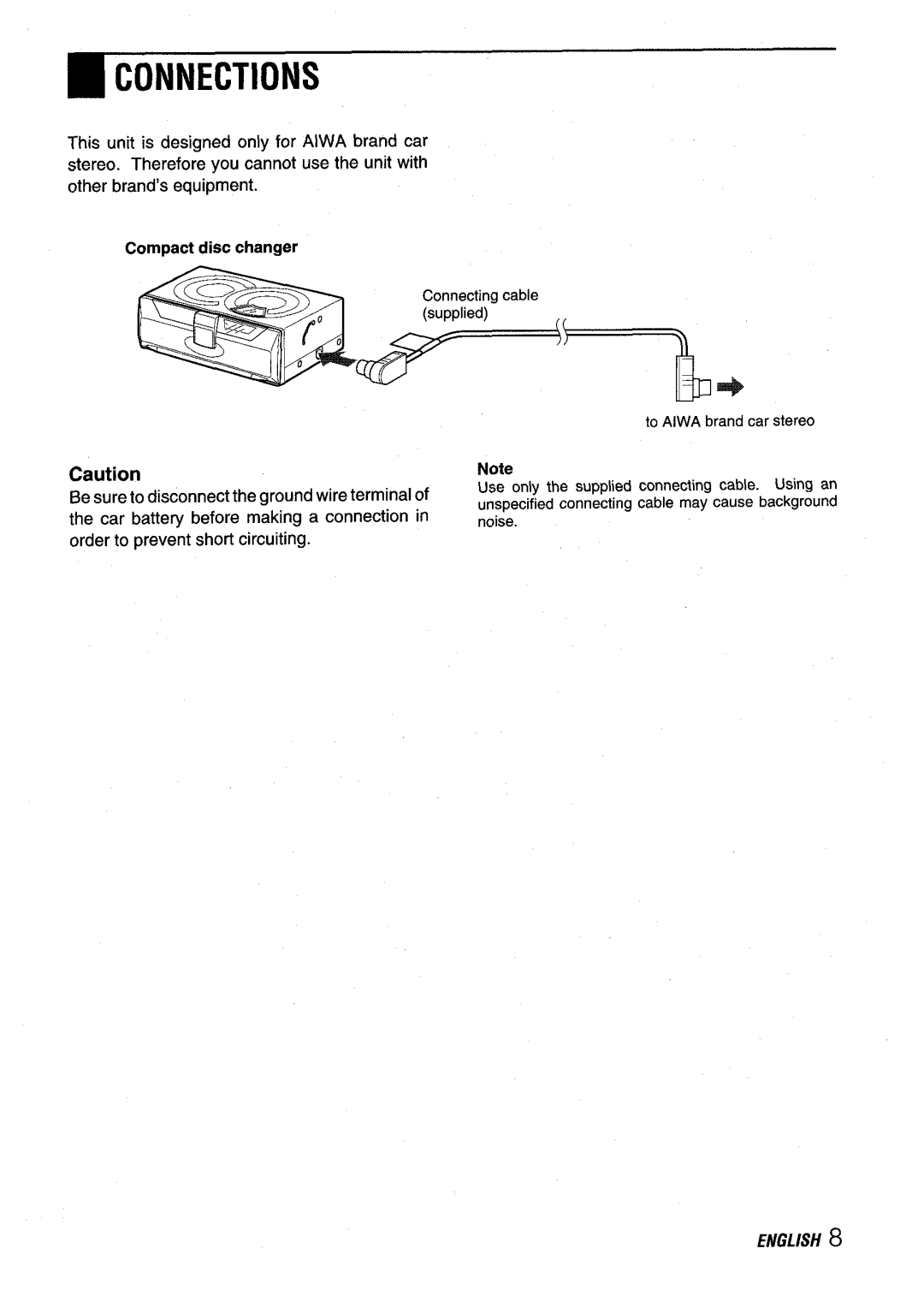 Aiwa ADC-EXI06 manual Connections, Compact disc changsr 