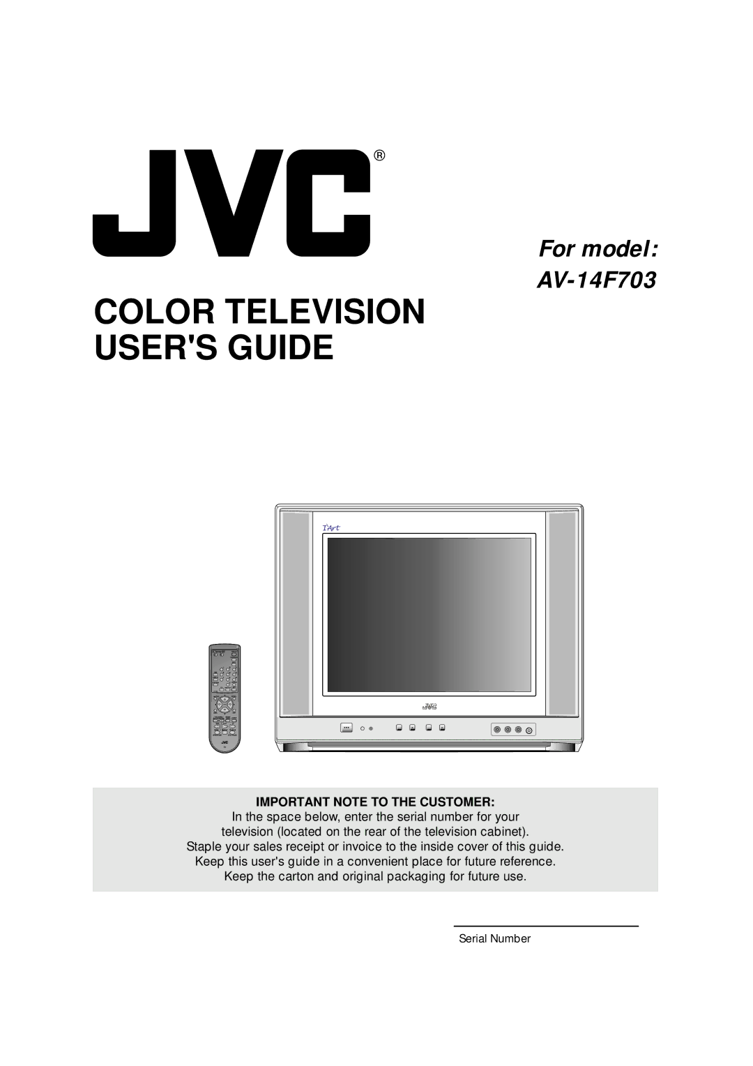 Aiwa AV-14F703 manual Important Note to the Customer, Serial Number 