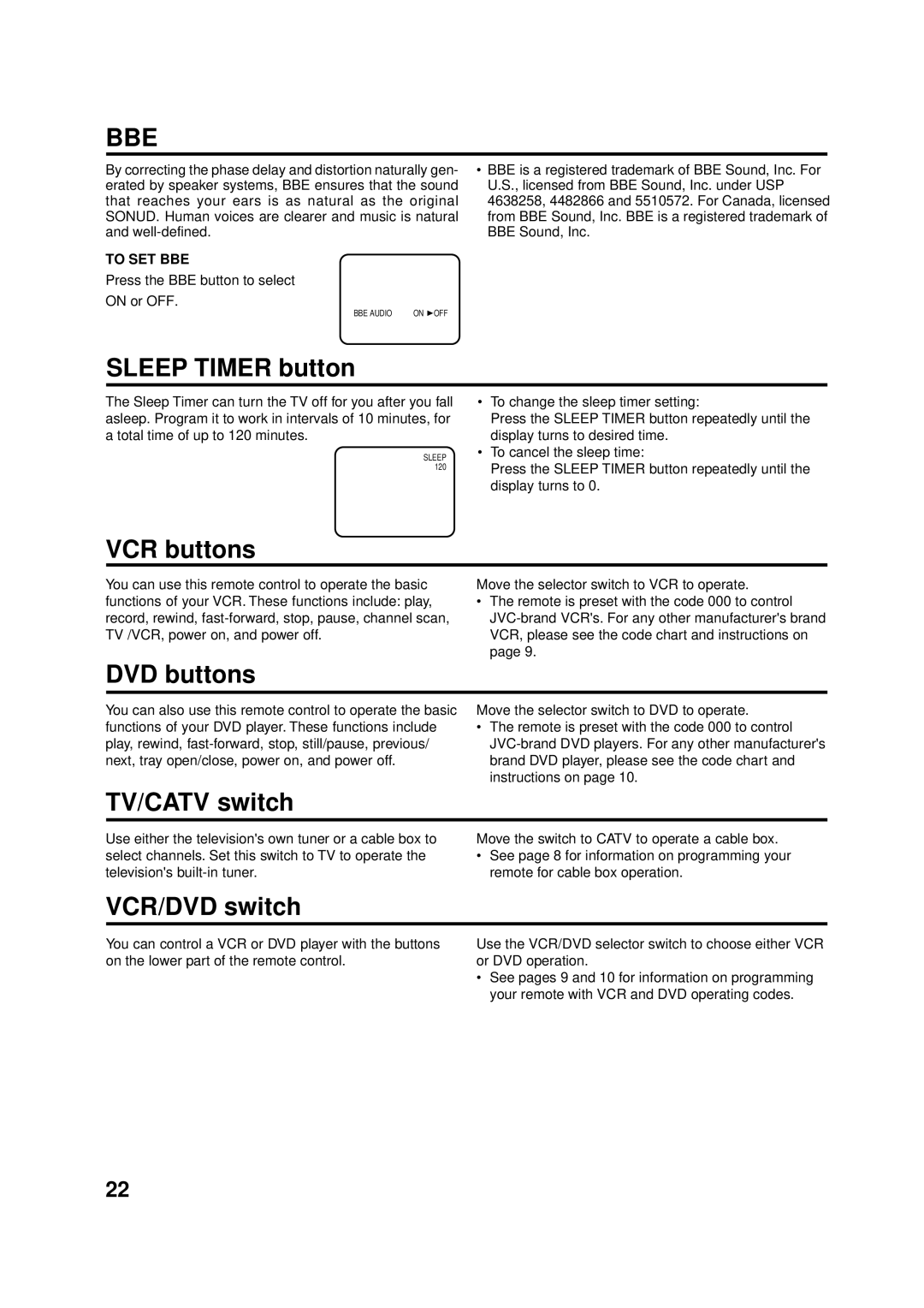 Aiwa AV-14F703 manual Bbe, To SET BBE, Press the BBE button to select On or OFF 