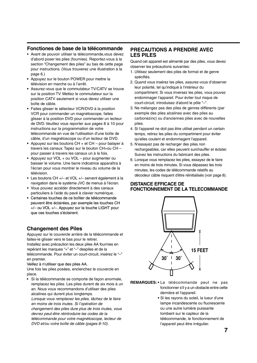 Aiwa AV-14F703 manual Fonctiones de base de la télécommande, Precautions a Prendre Avec LES Piles 